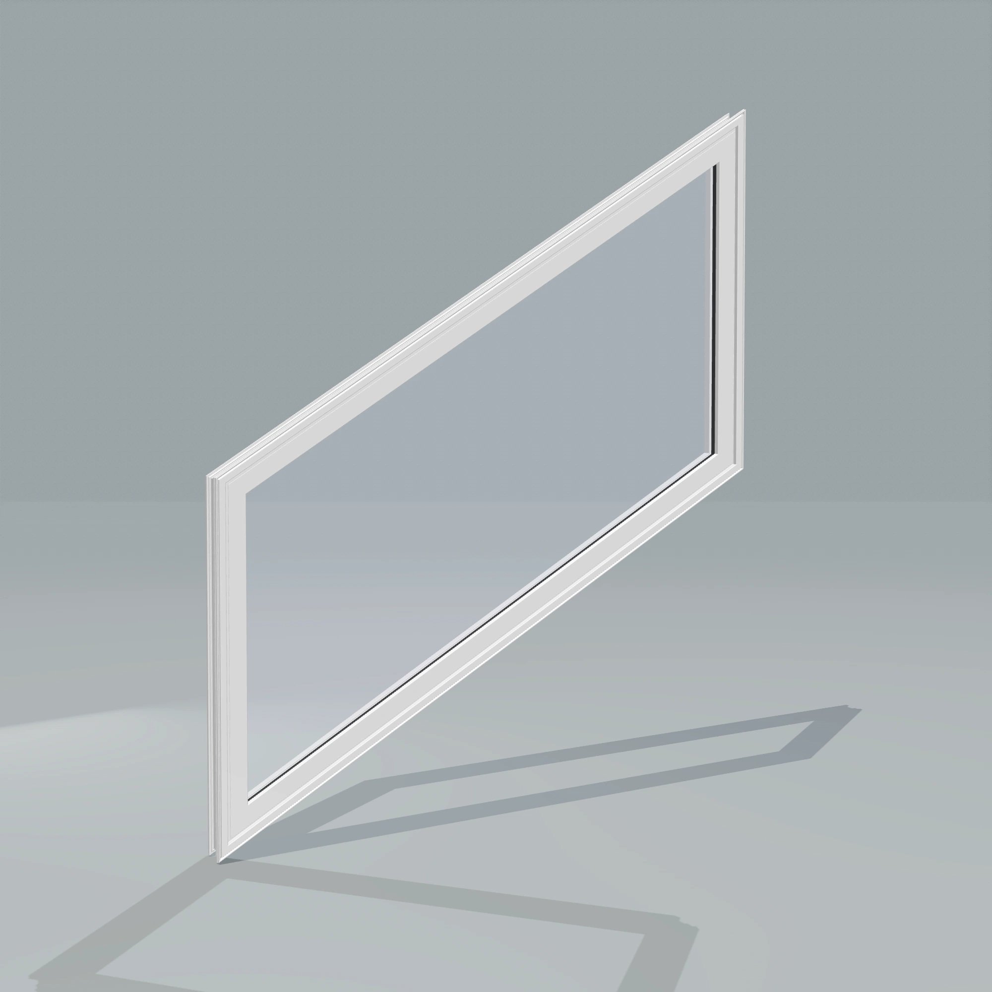 Angled exterior configurator view of the 36 × 48 inch parallelogram (left), white exterior / white interior, without nailing flange