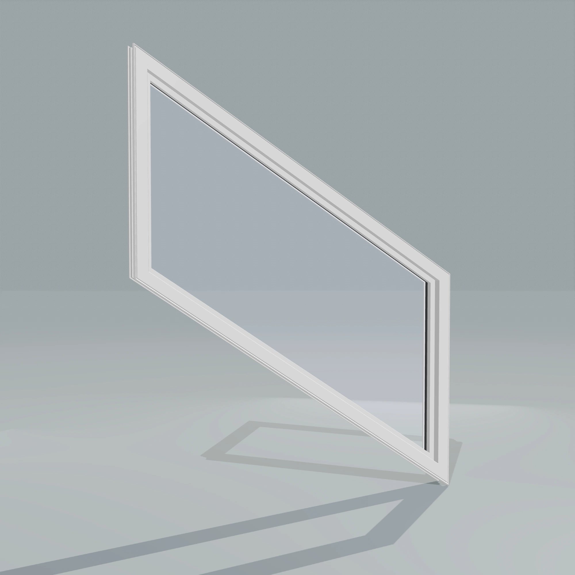 Angled interior view of the 36 × 48 inch parallelogram (left), white exterior / white interior, without nailing flange