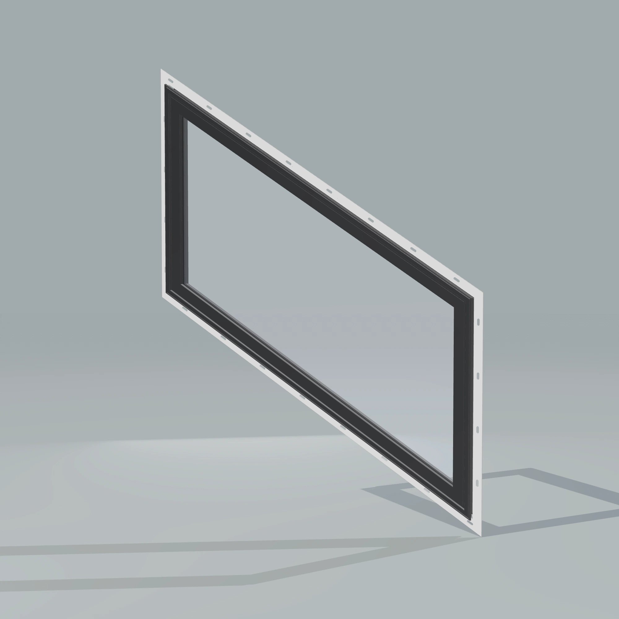 Opposite exterior angle of the 36 × 48 inch parallelogram (right), black exterior / black interior, with nailing flange