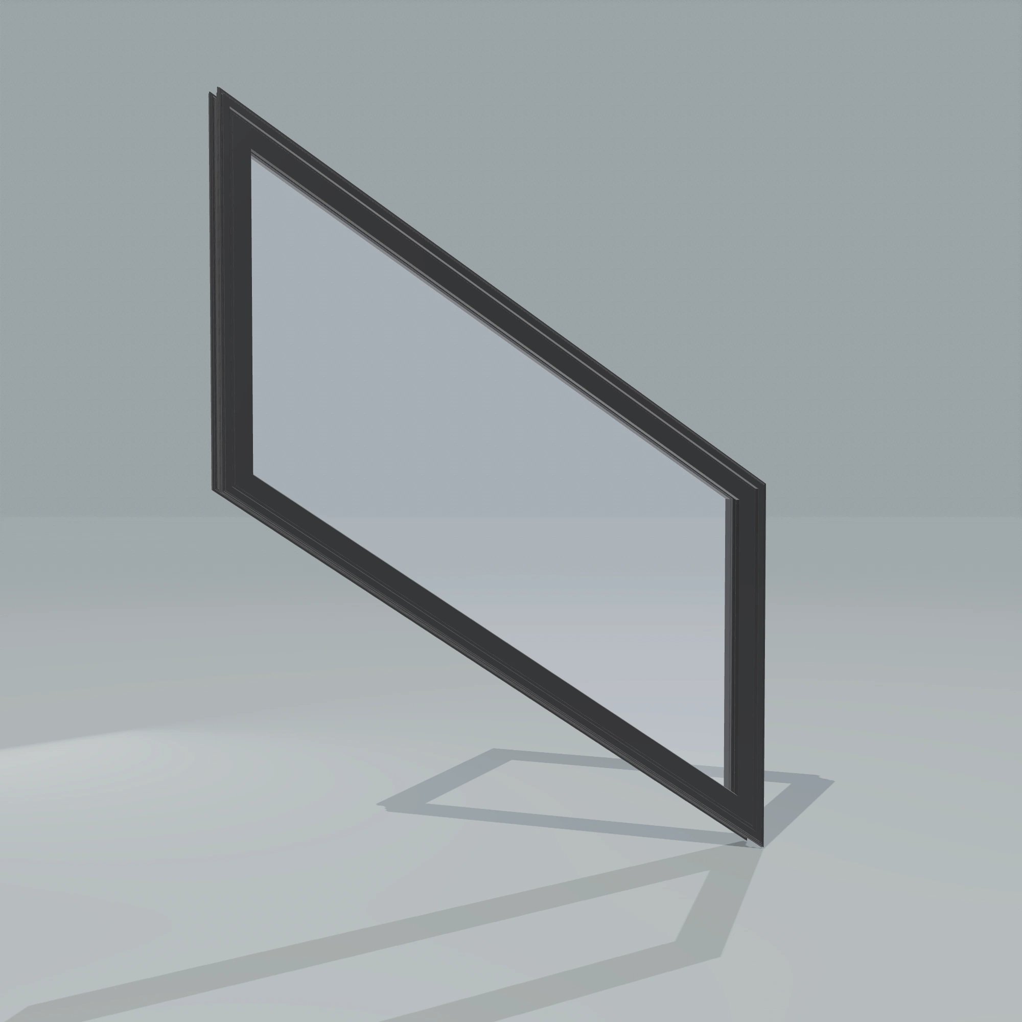 Angled exterior configurator view of the 36 × 48 inch parallelogram (right), black exterior / black interior, without nailing flange