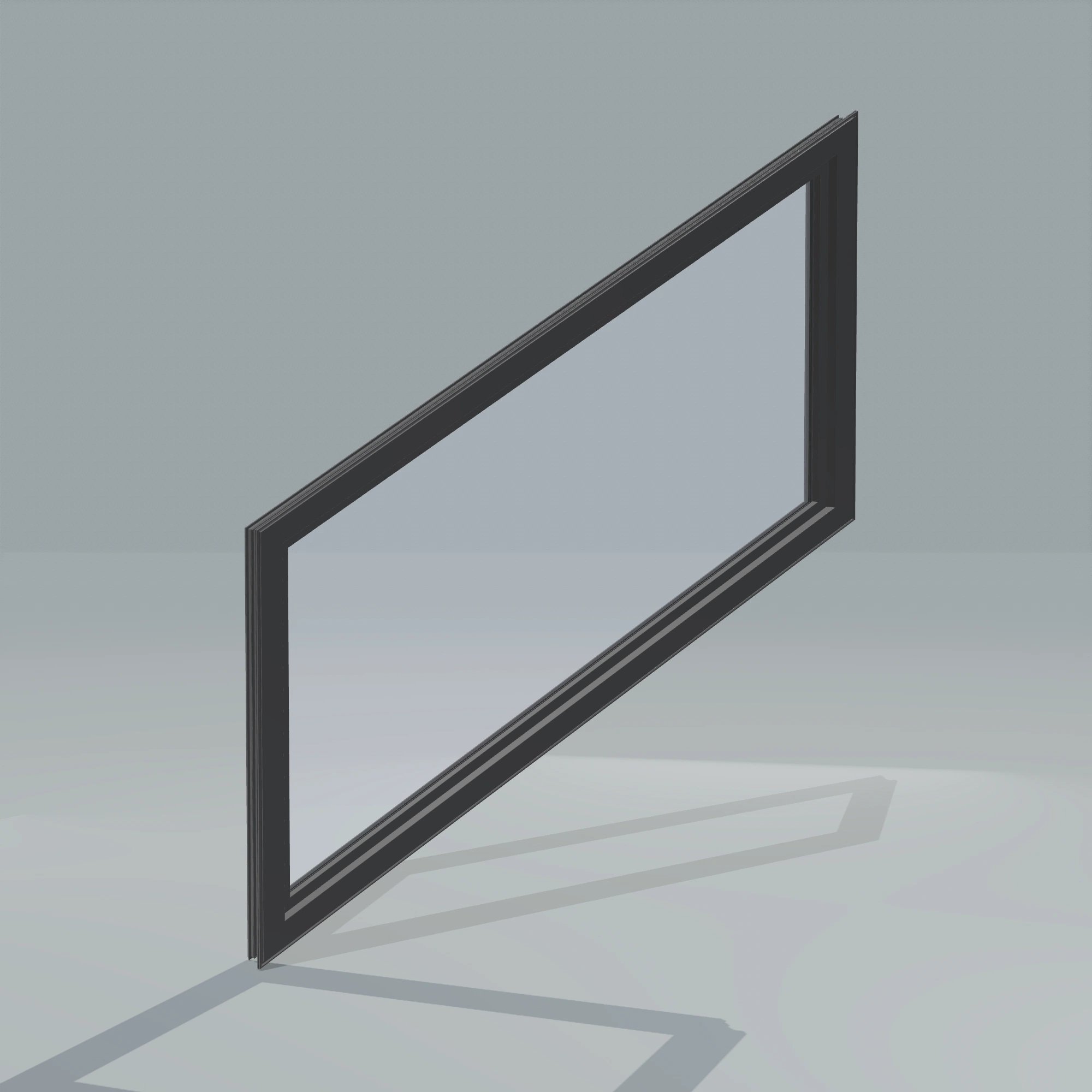 Angled interior view of the 36 × 48 inch parallelogram (right), black exterior / black interior, without nailing flange
