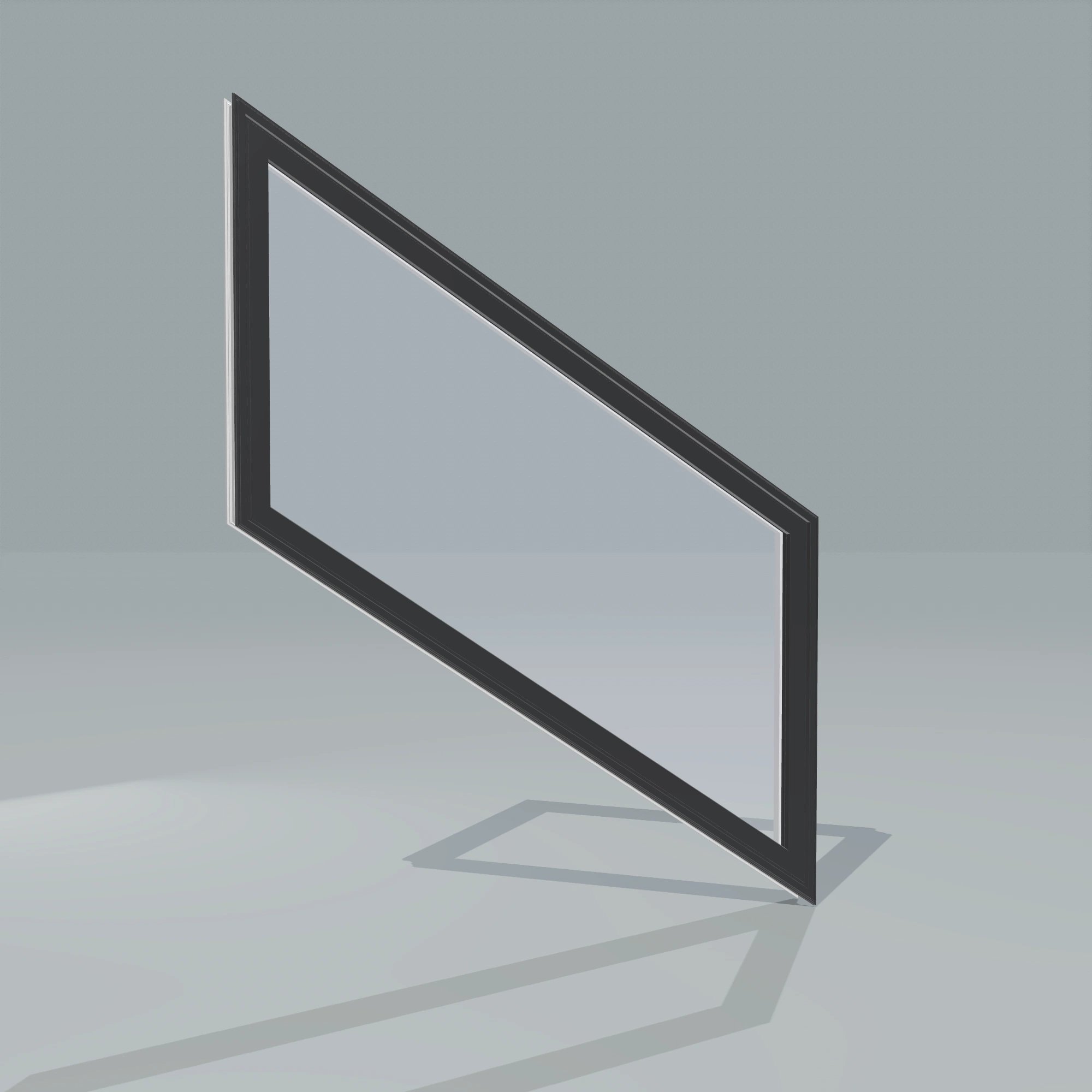 Angled exterior configurator view of the 36 × 48 inch parallelogram (right), black exterior / white interior, without nailing flange