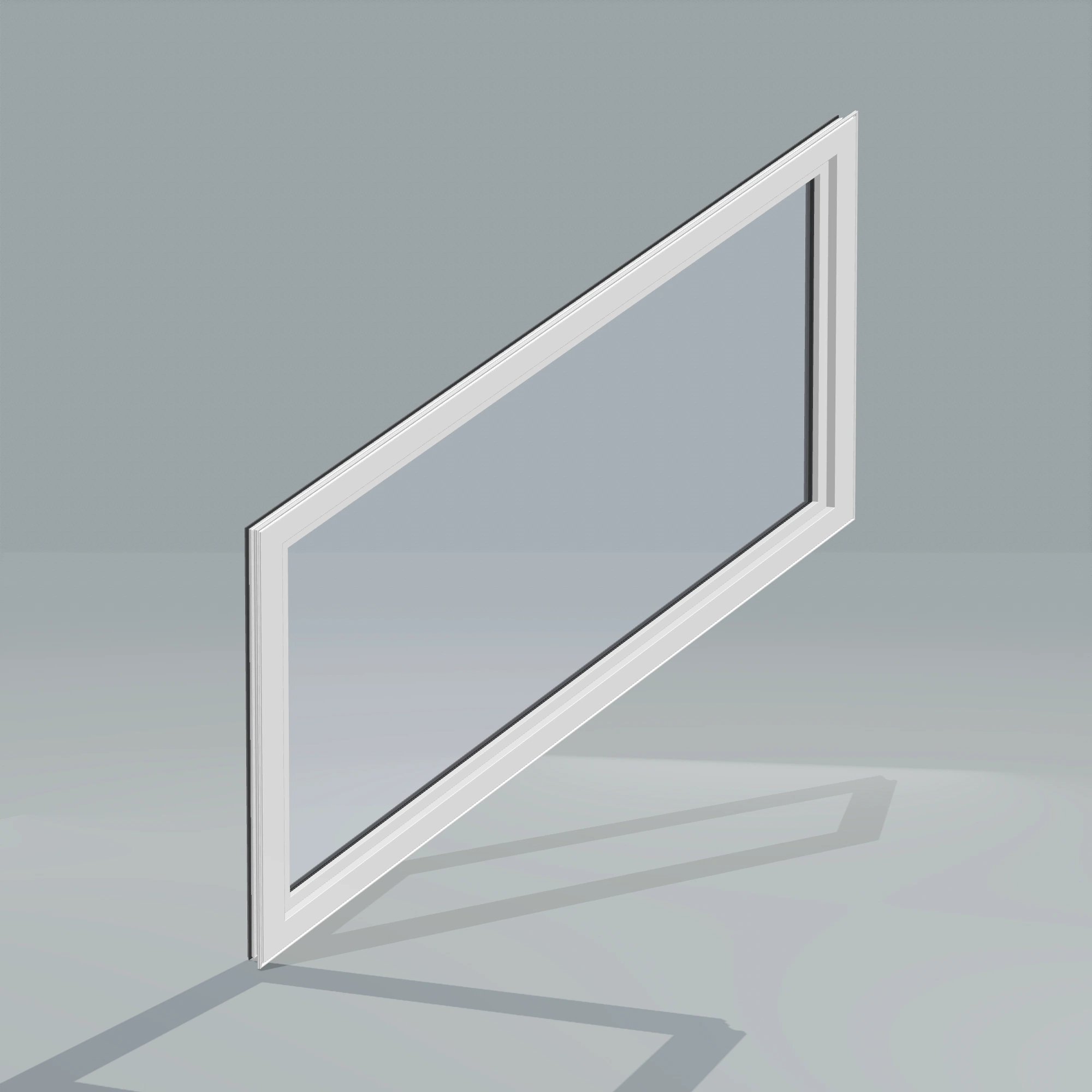 Angled interior view of the 36 × 48 inch parallelogram (right), black exterior / white interior, without nailing flange