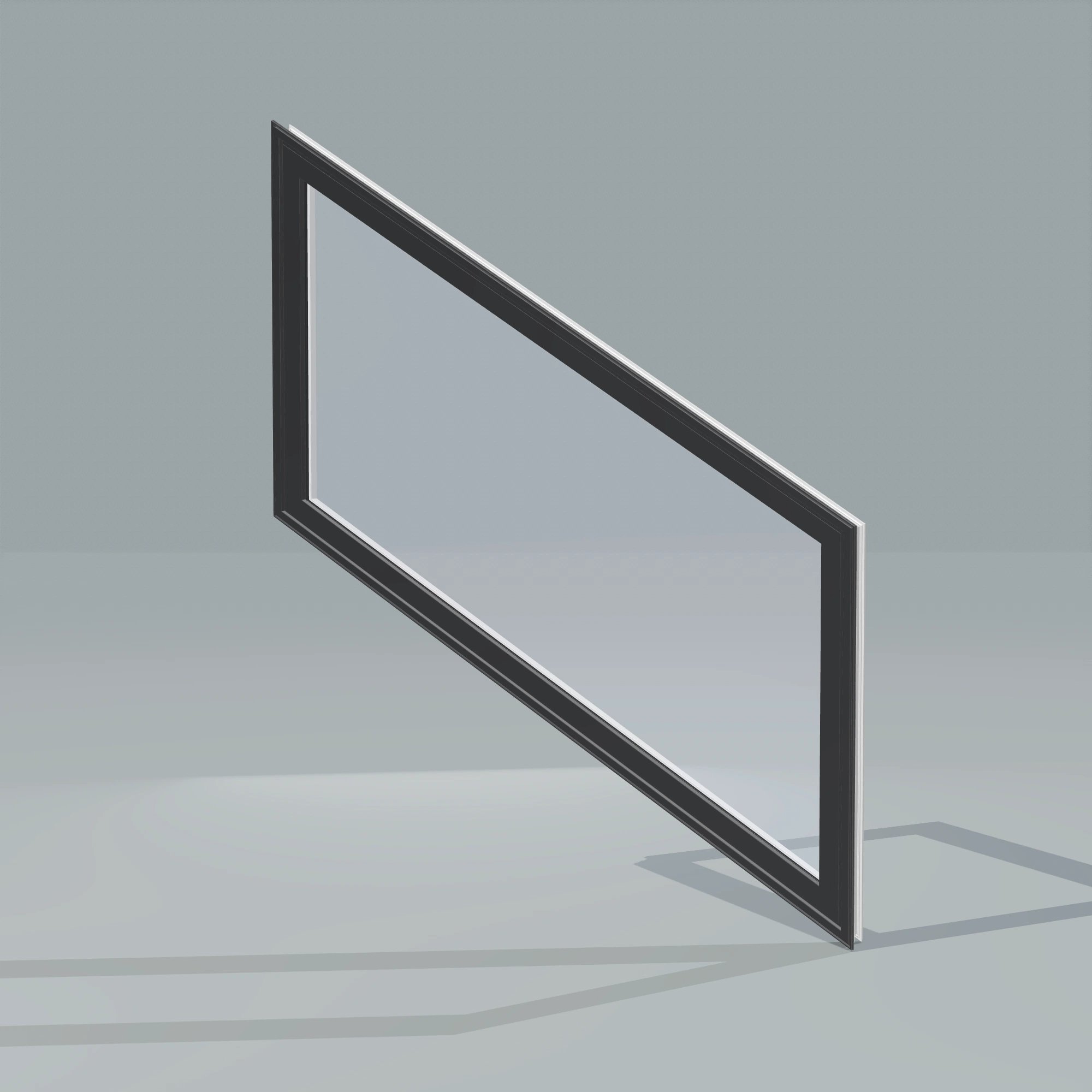 Opposite exterior angle of the 36 × 48 inch parallelogram (right), black exterior / white interior, without nailing flange