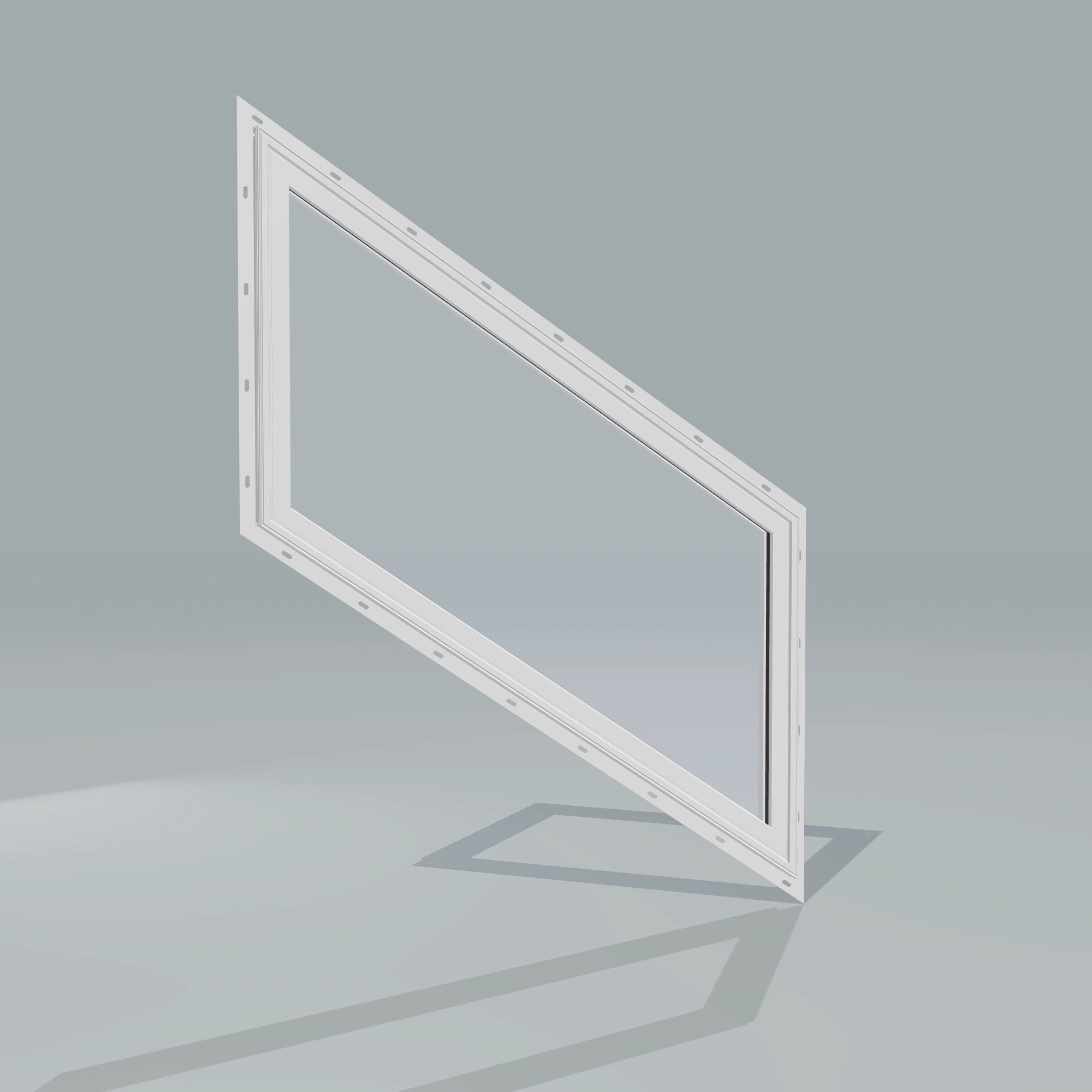 Angled exterior configurator view of the 36 × 48 inch parallelogram (right), white exterior / white interior, with nailing flange