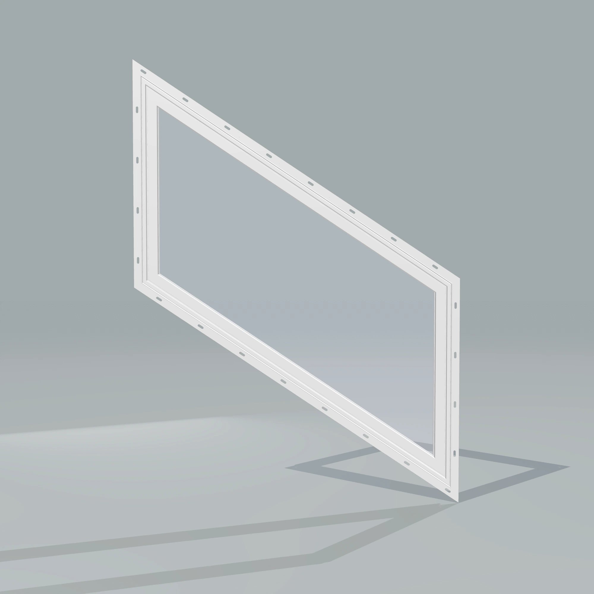 Straight exterior view of the 36 × 48 inch parallelogram (right), white exterior / white interior, with nailing flange