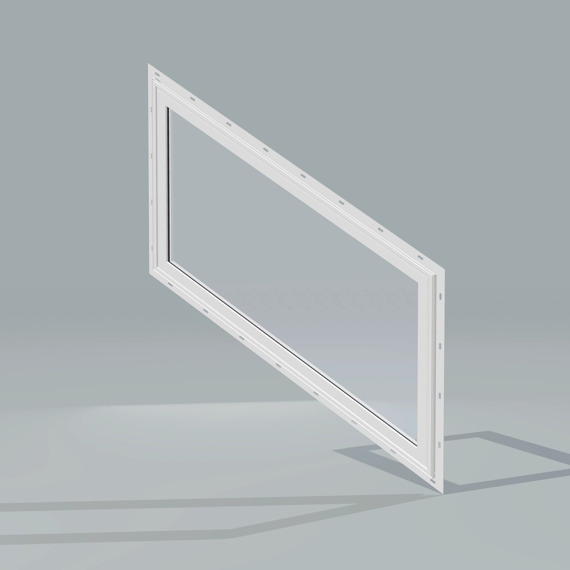 Opposite exterior angle of the 36 × 48 inch parallelogram (right), white exterior / white interior, with nailing flange