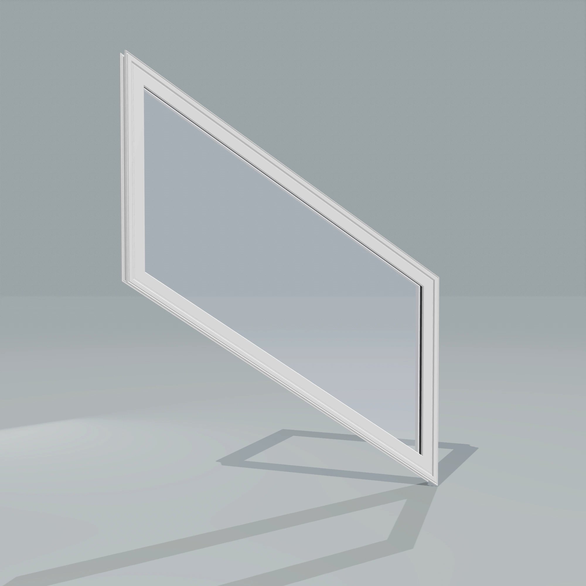 Angled exterior configurator view of the 36 × 48 inch parallelogram (right), white exterior / white interior, without nailing flange