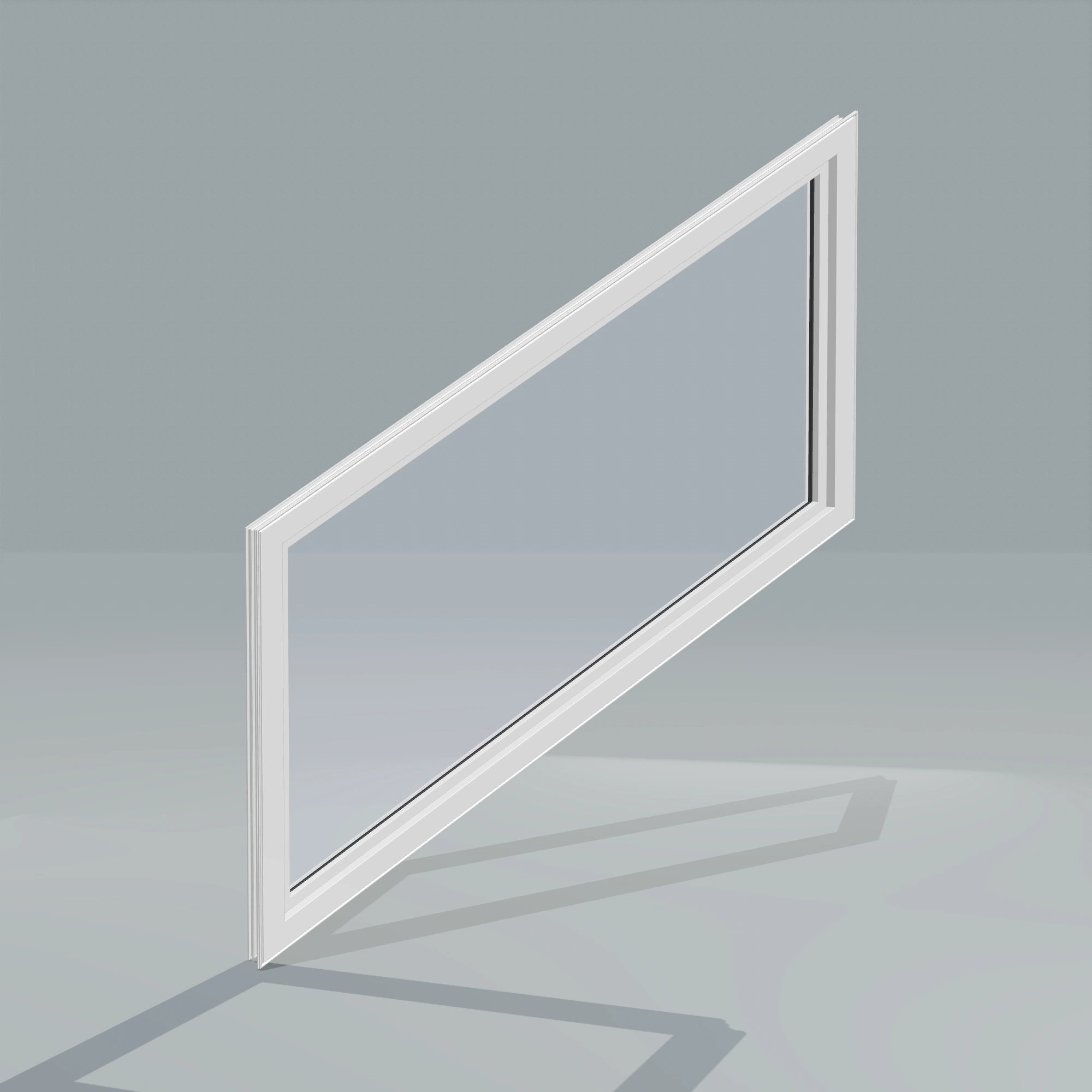 Angled interior view of the 36 × 48 inch parallelogram (right), white exterior / white interior, without nailing flange