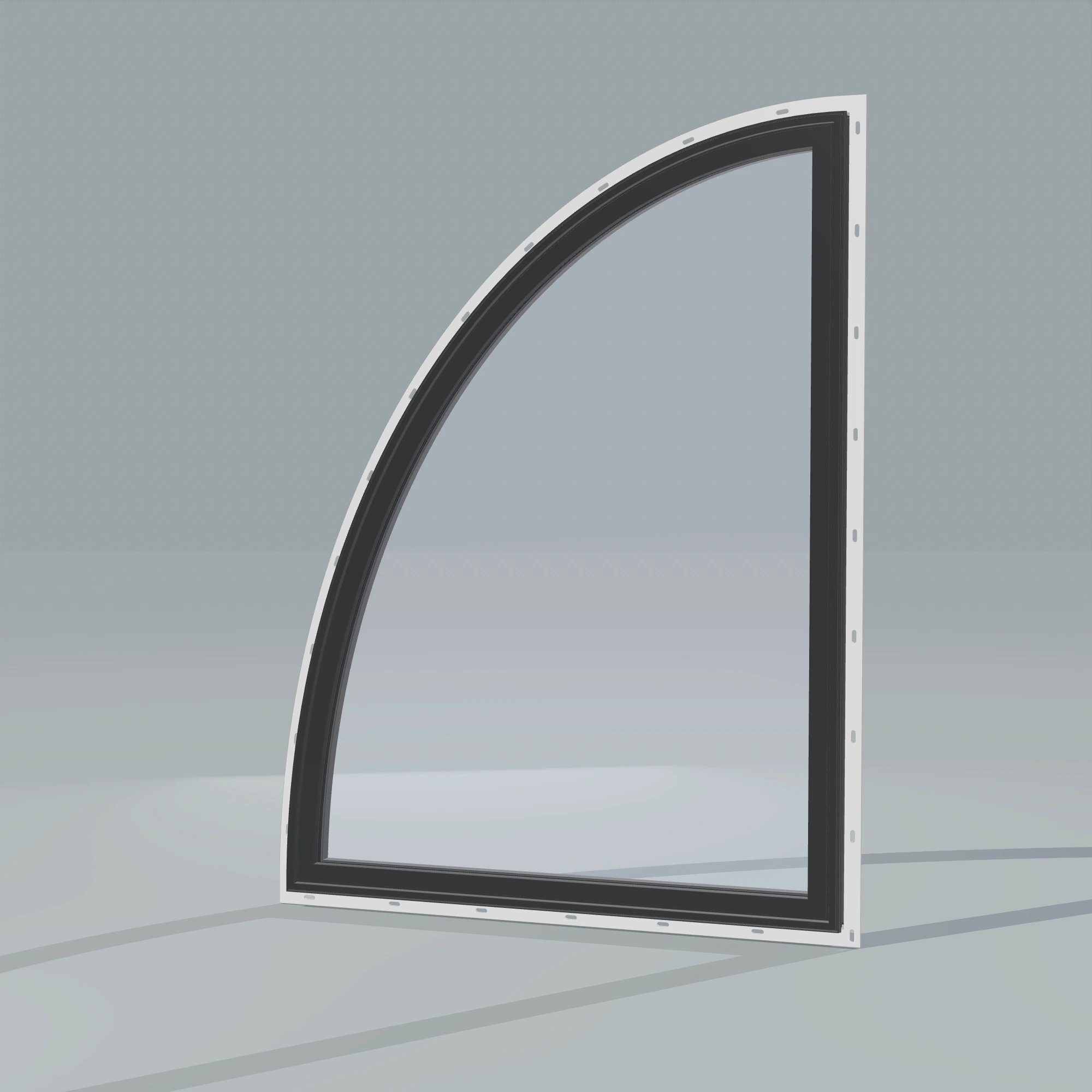 Opposite exterior angle of the 36 × 48 inch partial ellipse (left), black exterior / black interior, with nailing flange