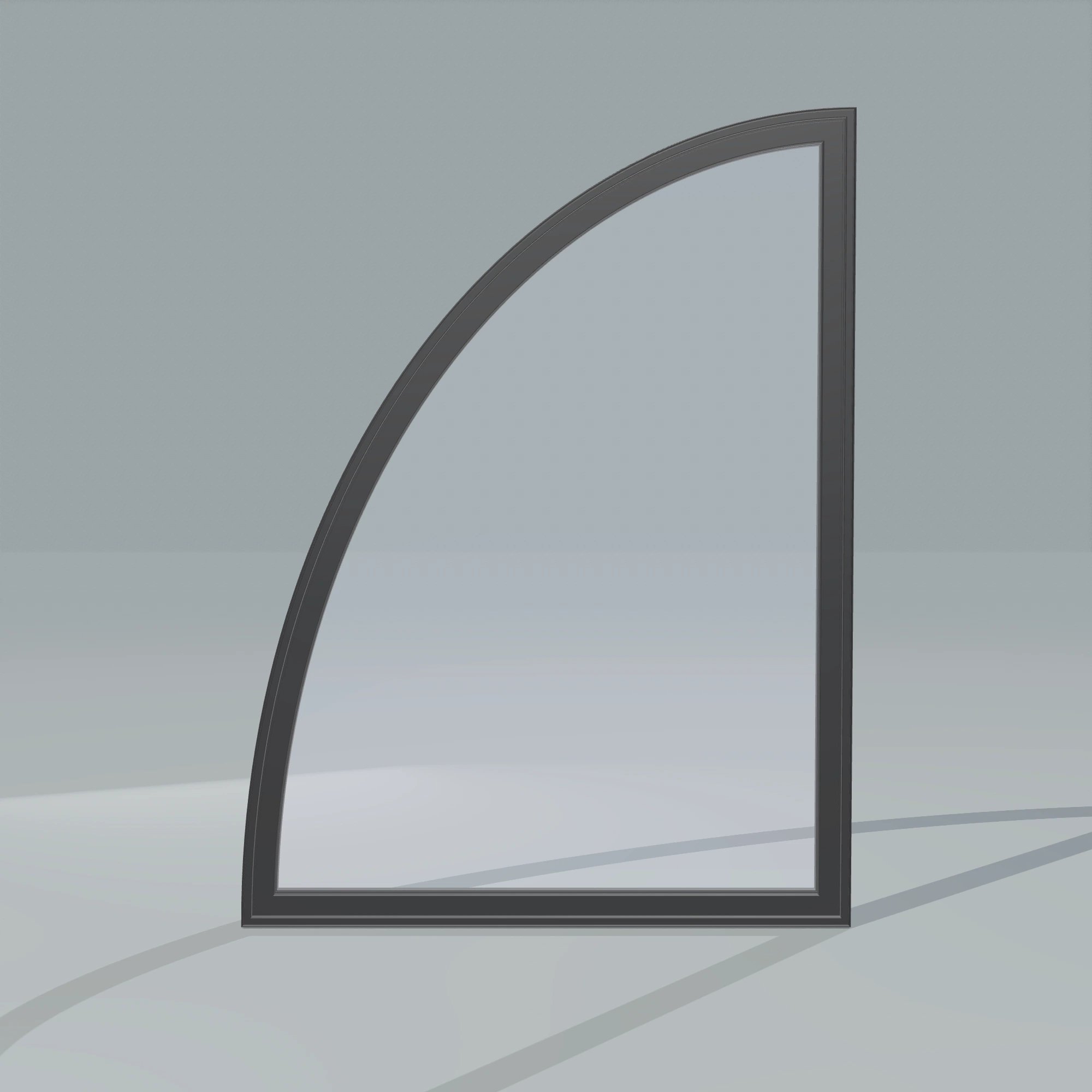 Straight exterior view of the 36 × 48 inch partial ellipse (left), black exterior / black interior, without nailing flange