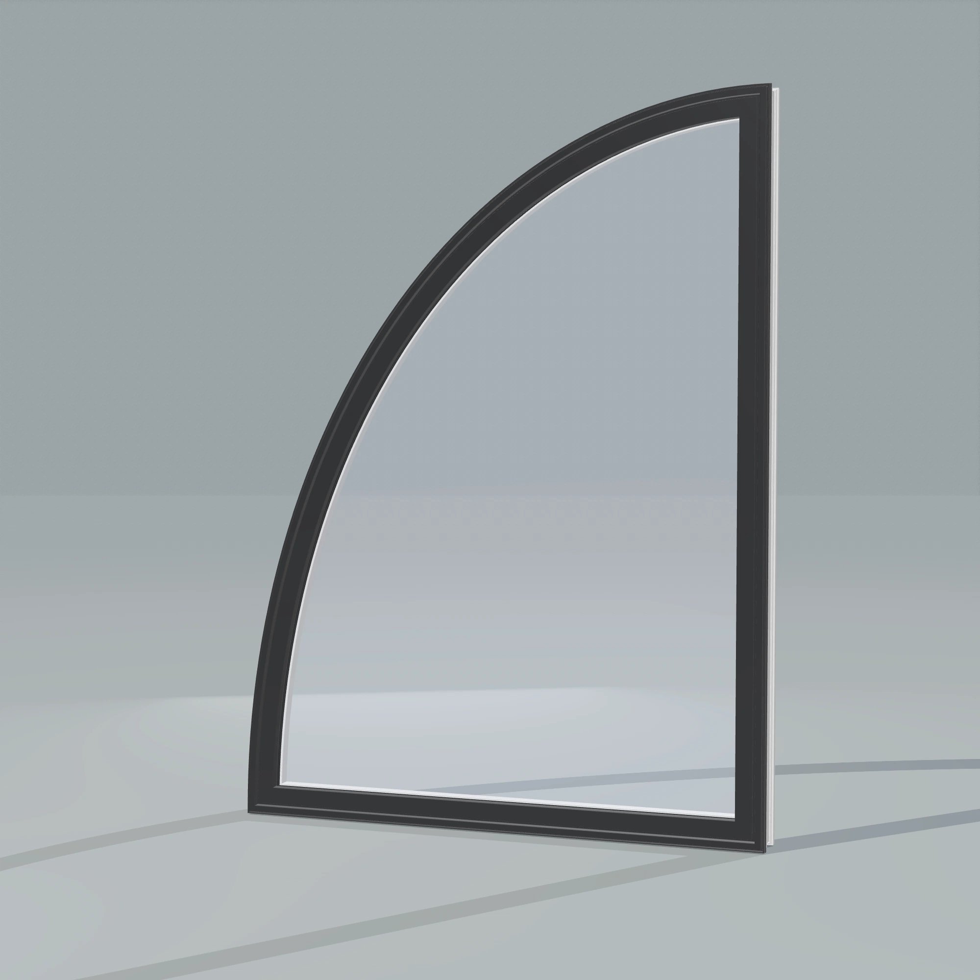 Opposite exterior angle of the 36 × 48 inch partial ellipse (left), black exterior / white interior, without nailing flange