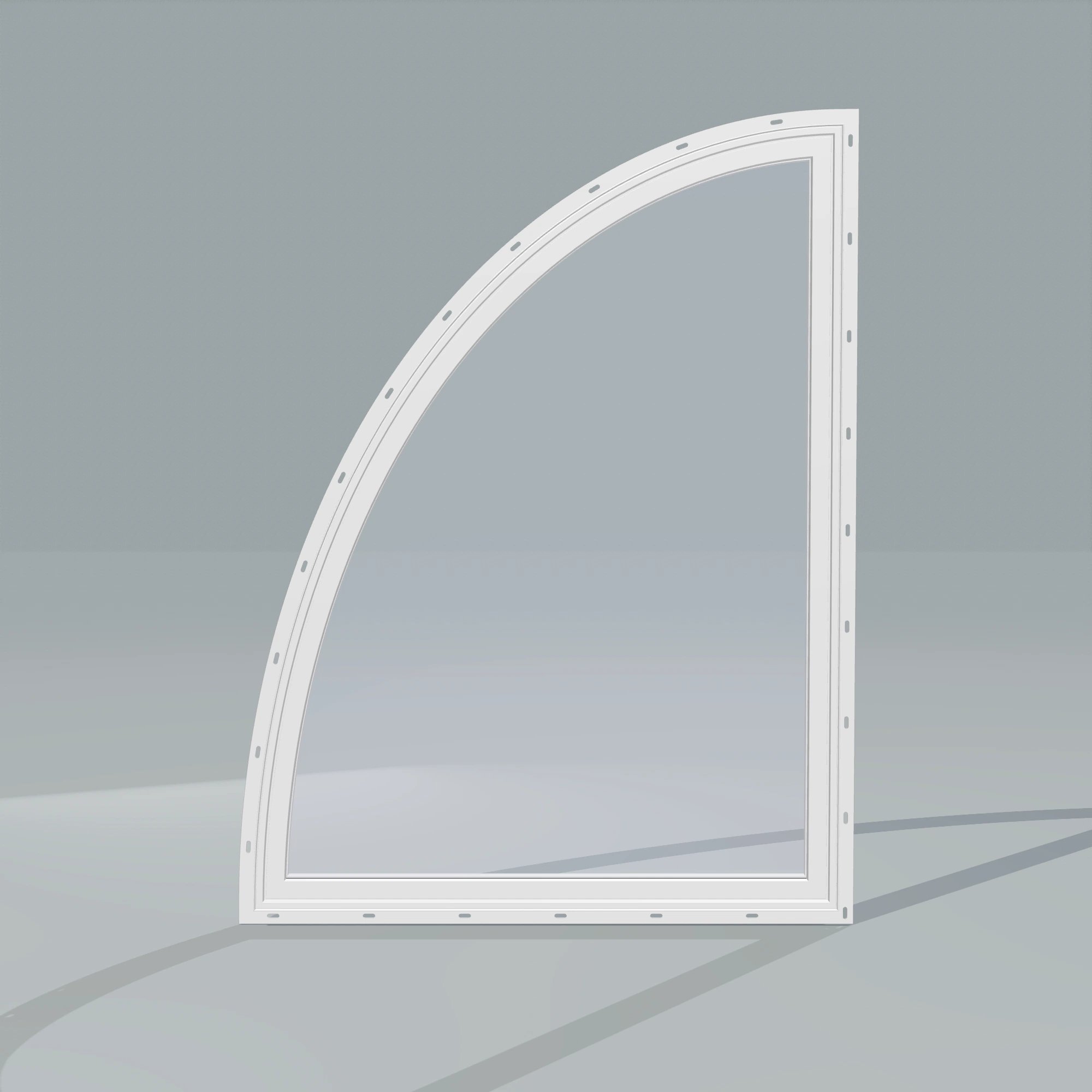 Straight exterior view of the 36 × 48 inch partial ellipse (left), white exterior / white interior, with nailing flange
