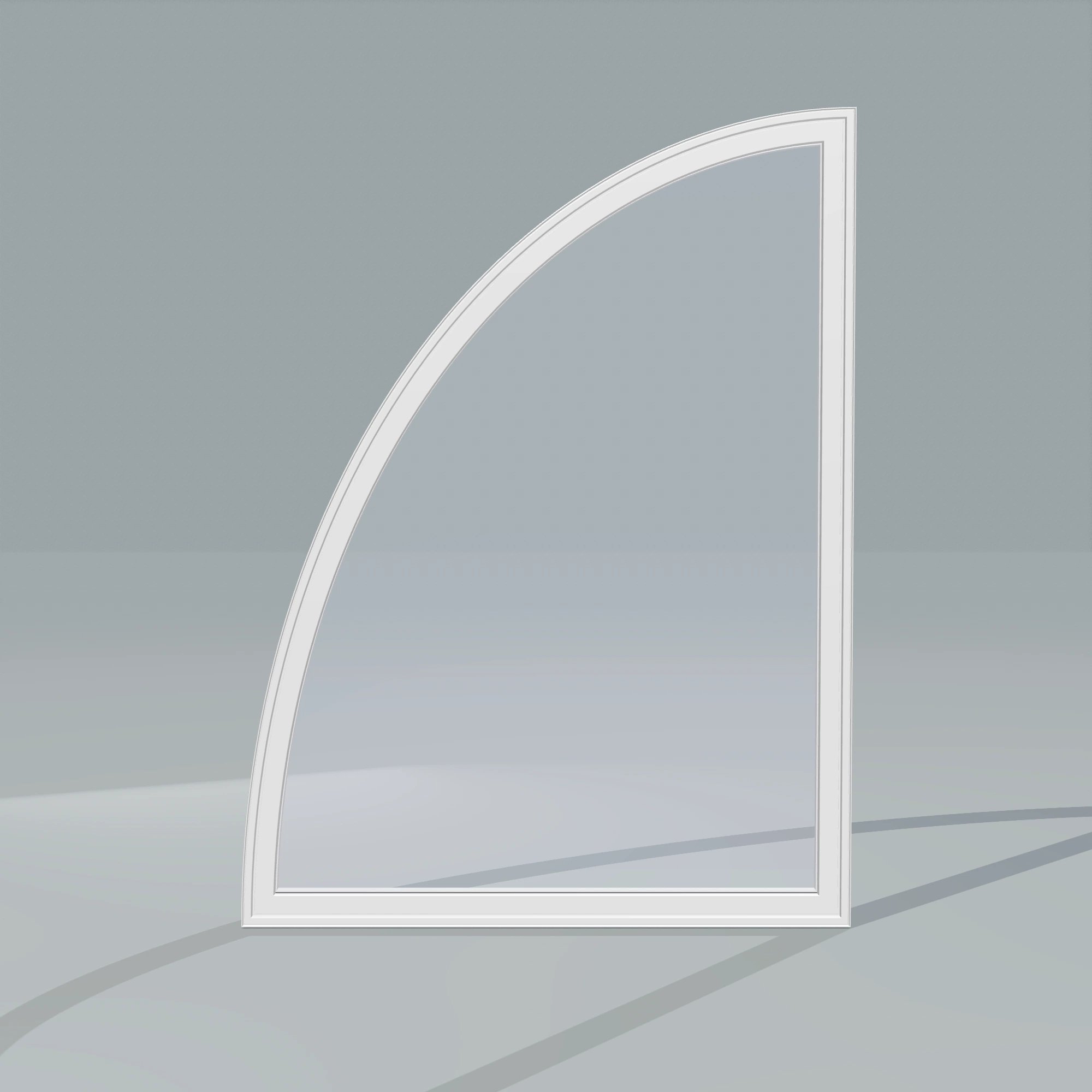 Straight exterior view of the 36 × 48 inch partial ellipse (left), white exterior / white interior, without nailing flange