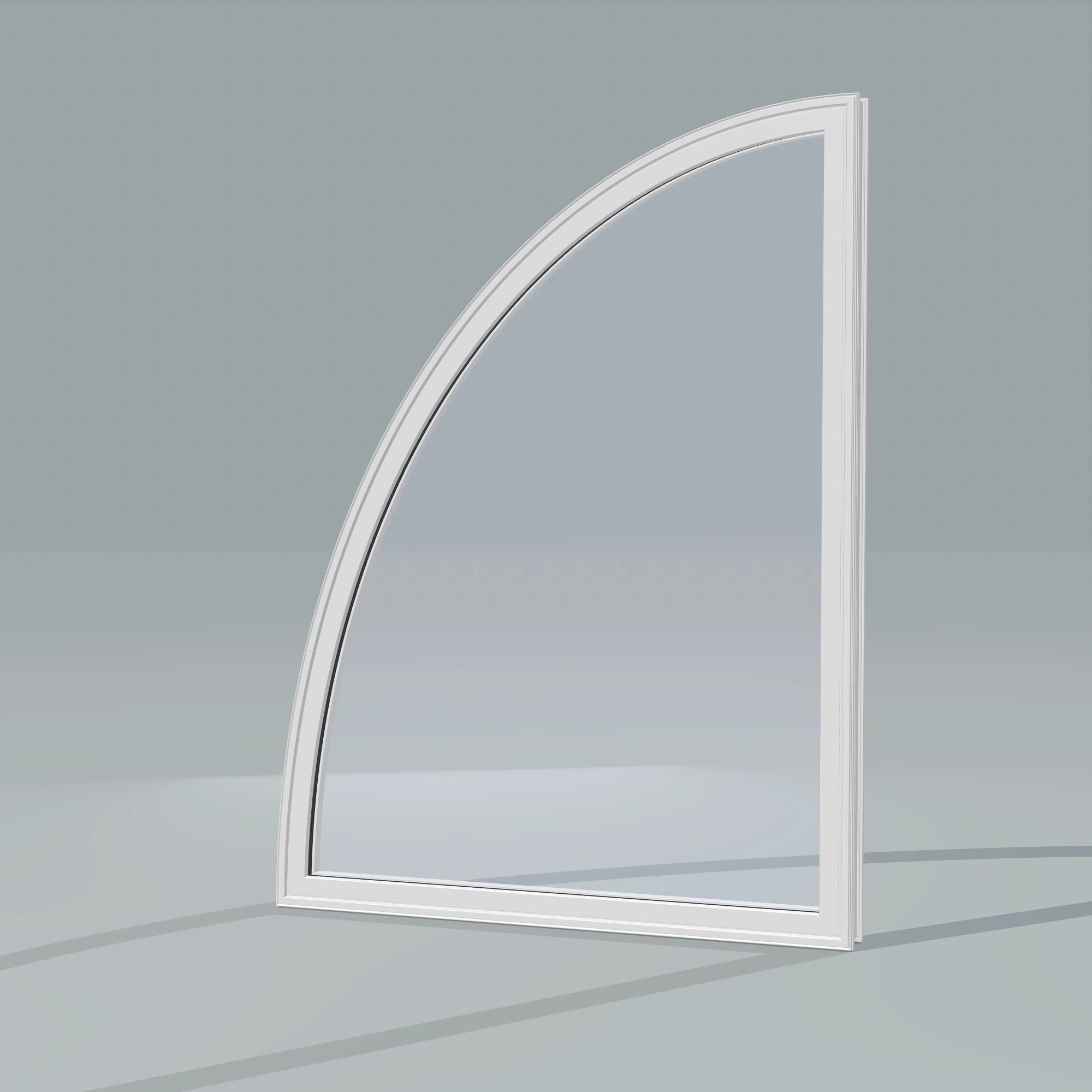 Opposite exterior angle of the 36 × 48 inch partial ellipse (left), white exterior / white interior, without nailing flange