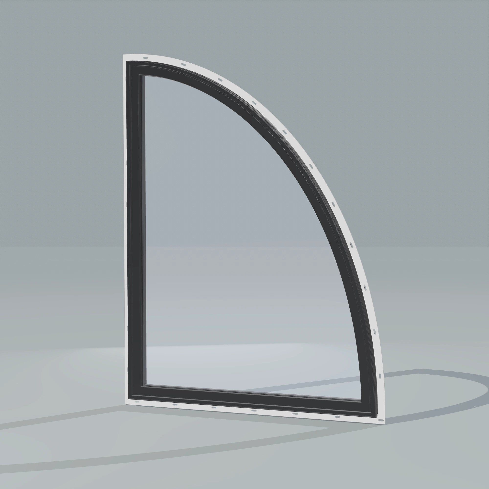 Opposite exterior angle of the 36 × 48 inch partial ellipse (right), black exterior / black interior, with nailing flange