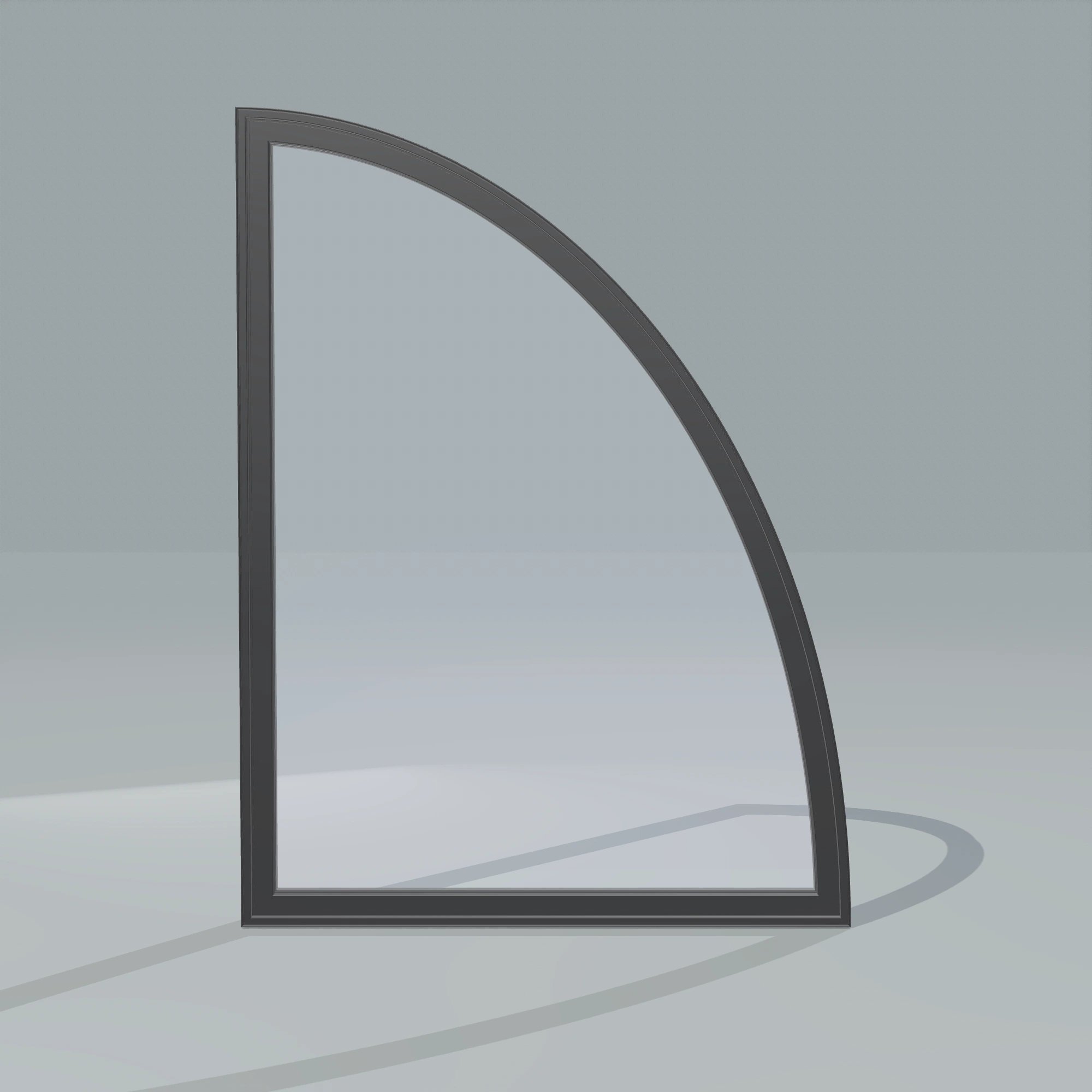 Straight exterior view of the 36 × 48 inch partial ellipse (right), black exterior / black interior, without nailing flange