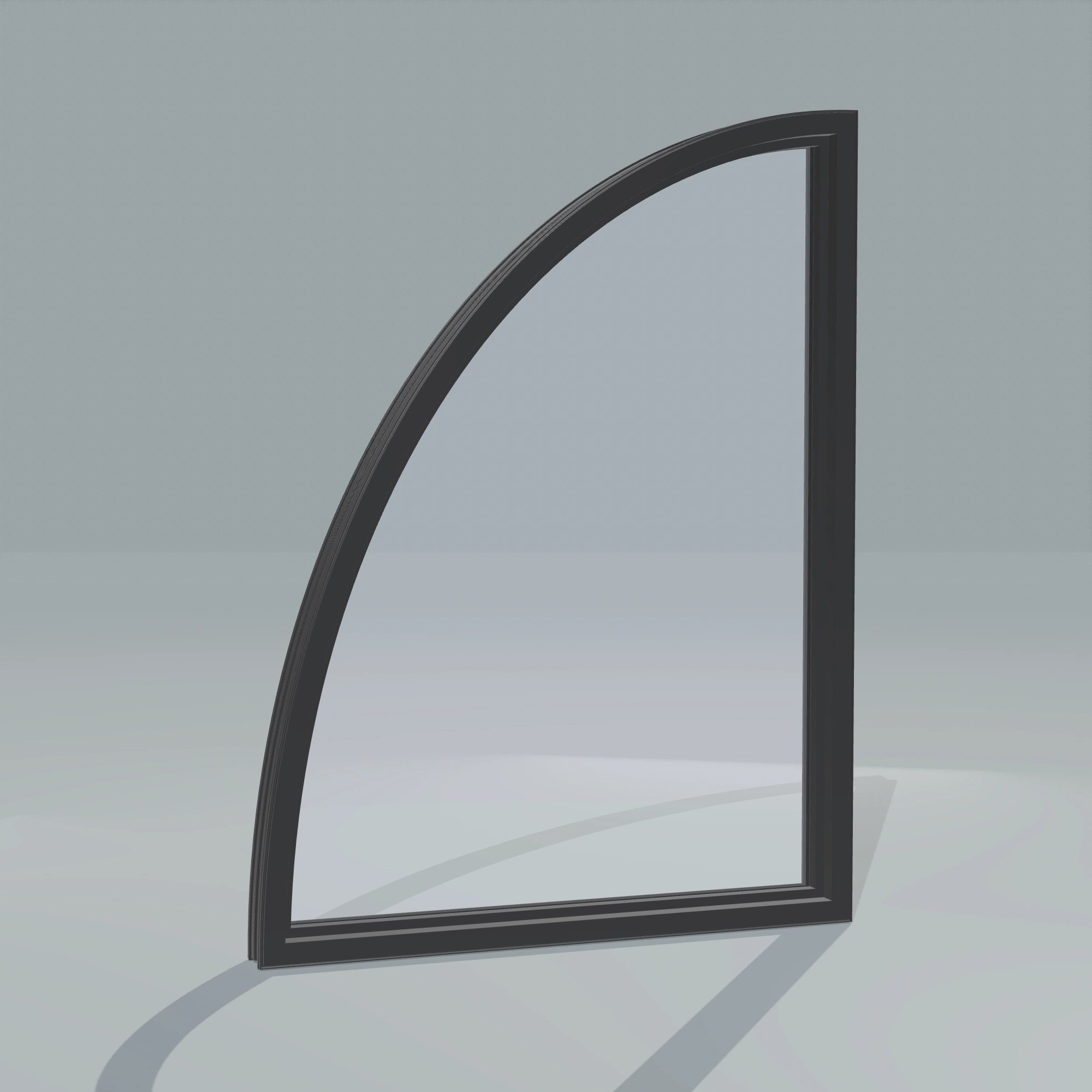 Angled interior view of the 36 × 48 inch partial ellipse (right), black exterior / black interior, without nailing flange