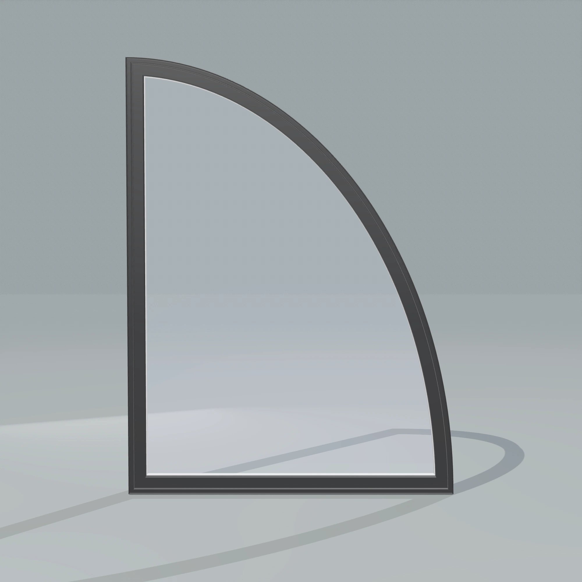 Straight exterior view of the 36 × 48 inch partial ellipse (right), black exterior / white interior, without nailing flange