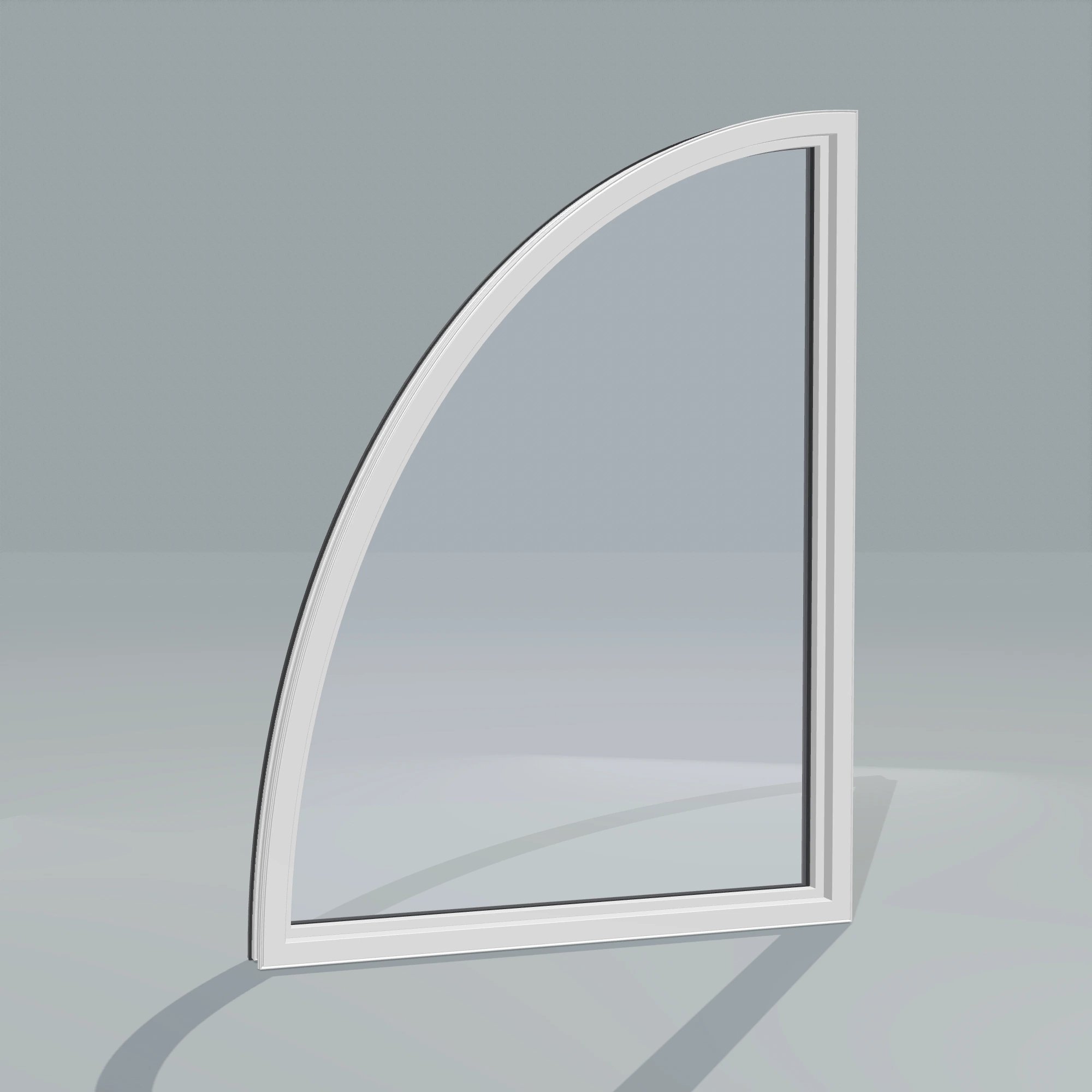 Angled interior view of the 36 × 48 inch partial ellipse (right), black exterior / white interior, without nailing flange
