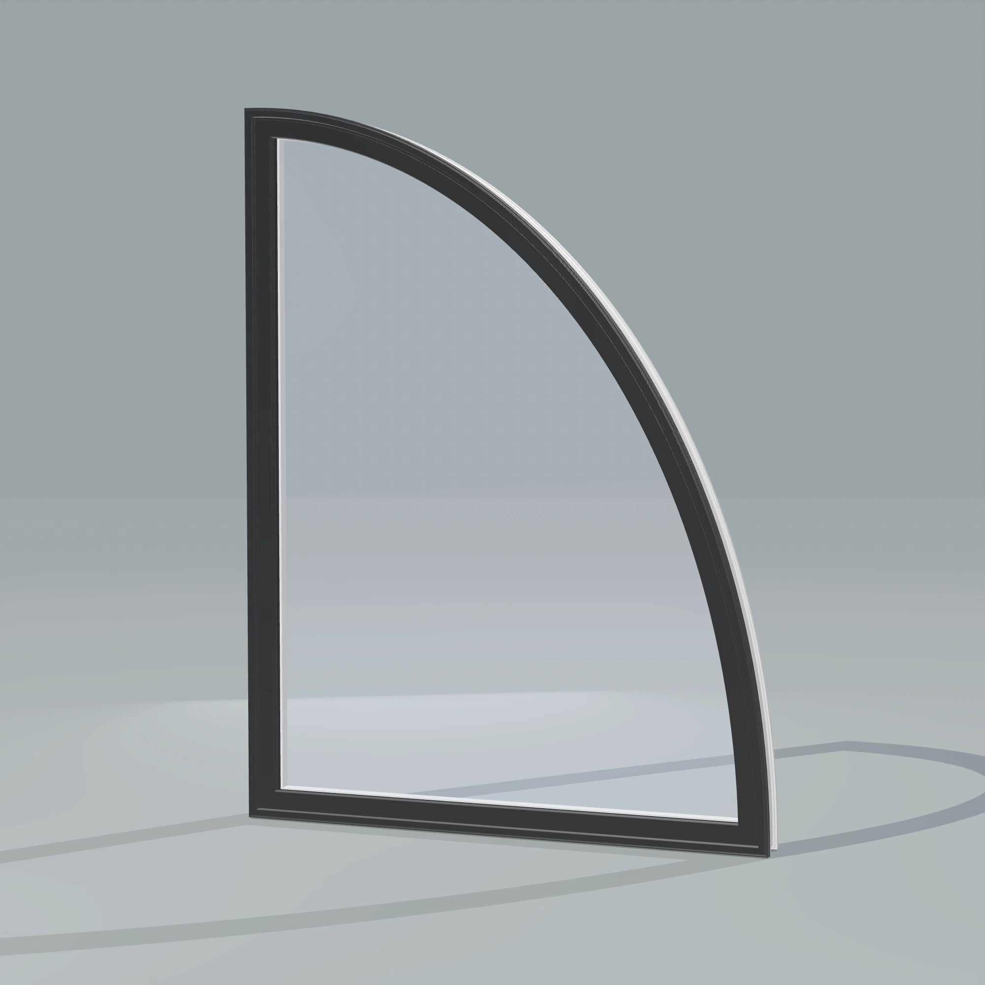 Opposite exterior angle of the 36 × 48 inch partial ellipse (right), black exterior / white interior, without nailing flange