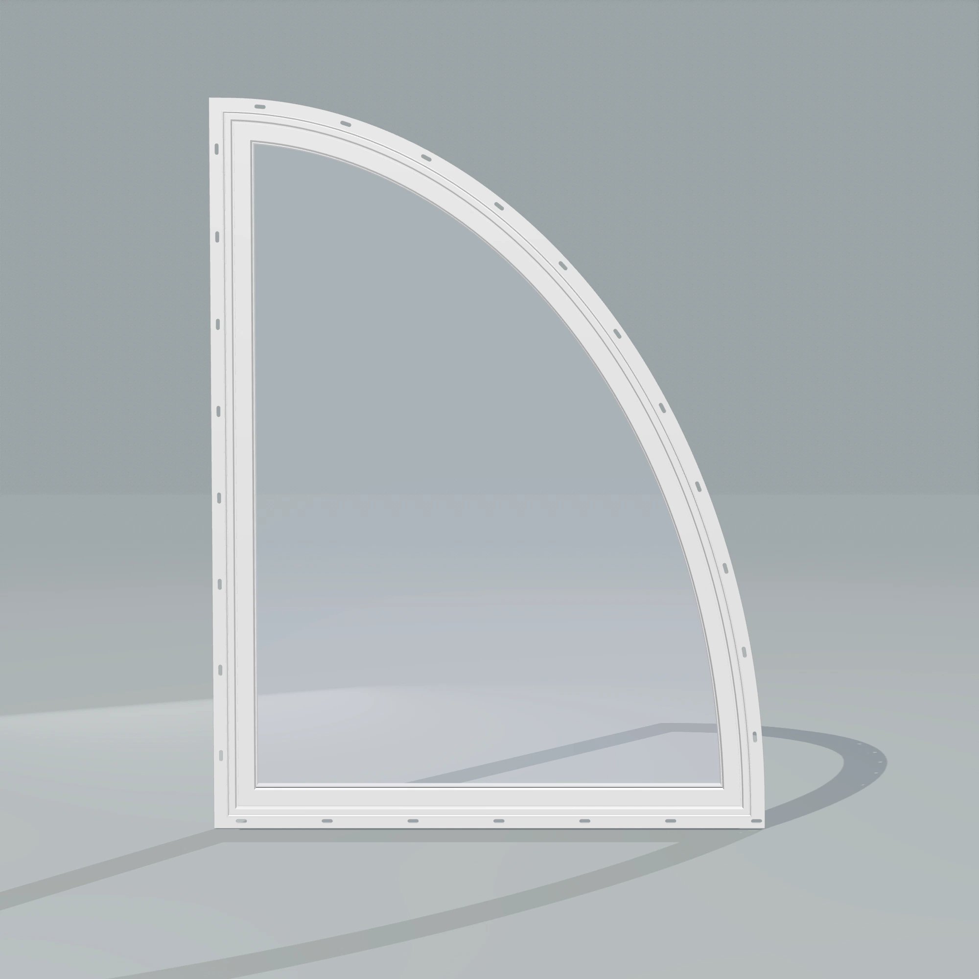 Straight exterior view of the 36 × 48 inch partial ellipse (right), white exterior / white interior, with nailing flange