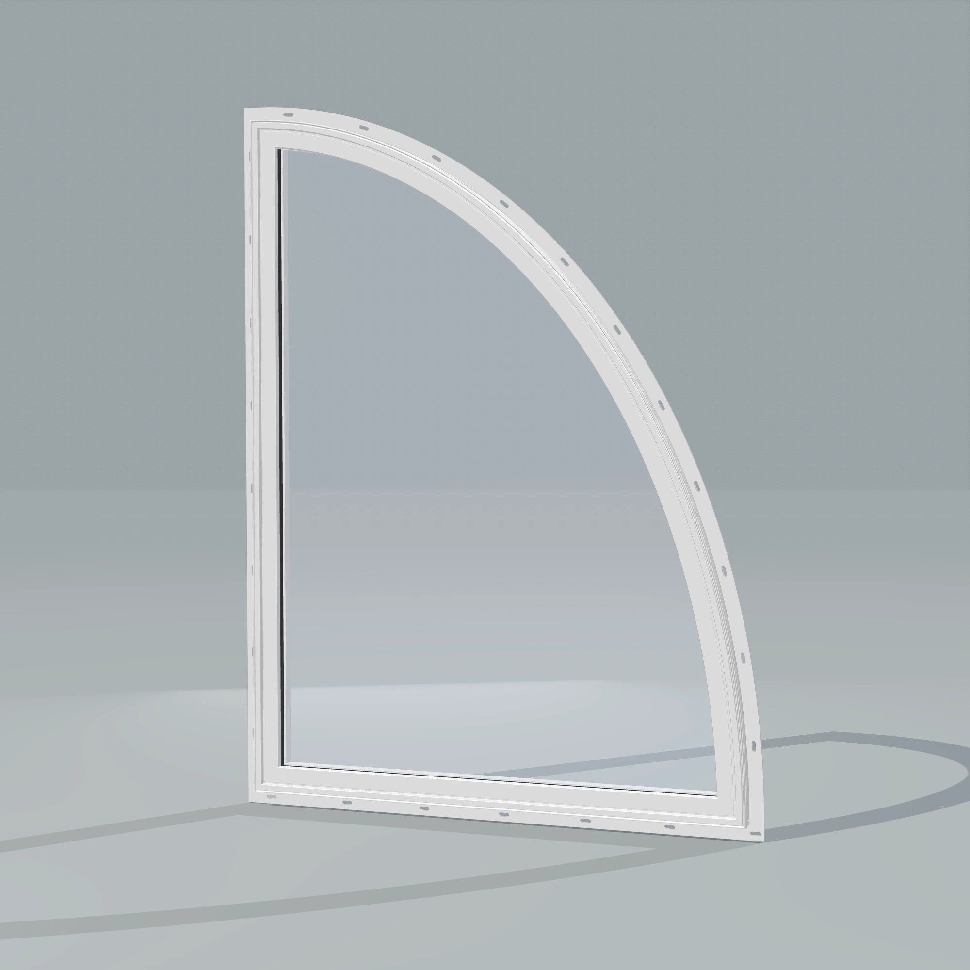 Opposite exterior angle of the 36 × 48 inch partial ellipse (right), white exterior / white interior, with nailing flange