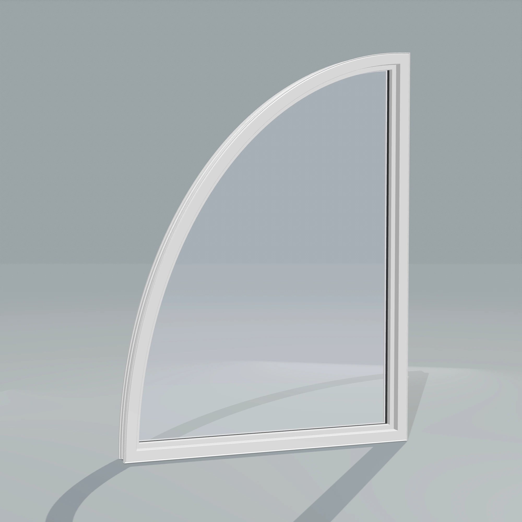 Angled interior view of the 36 × 48 inch partial ellipse (right), white exterior / white interior, without nailing flange