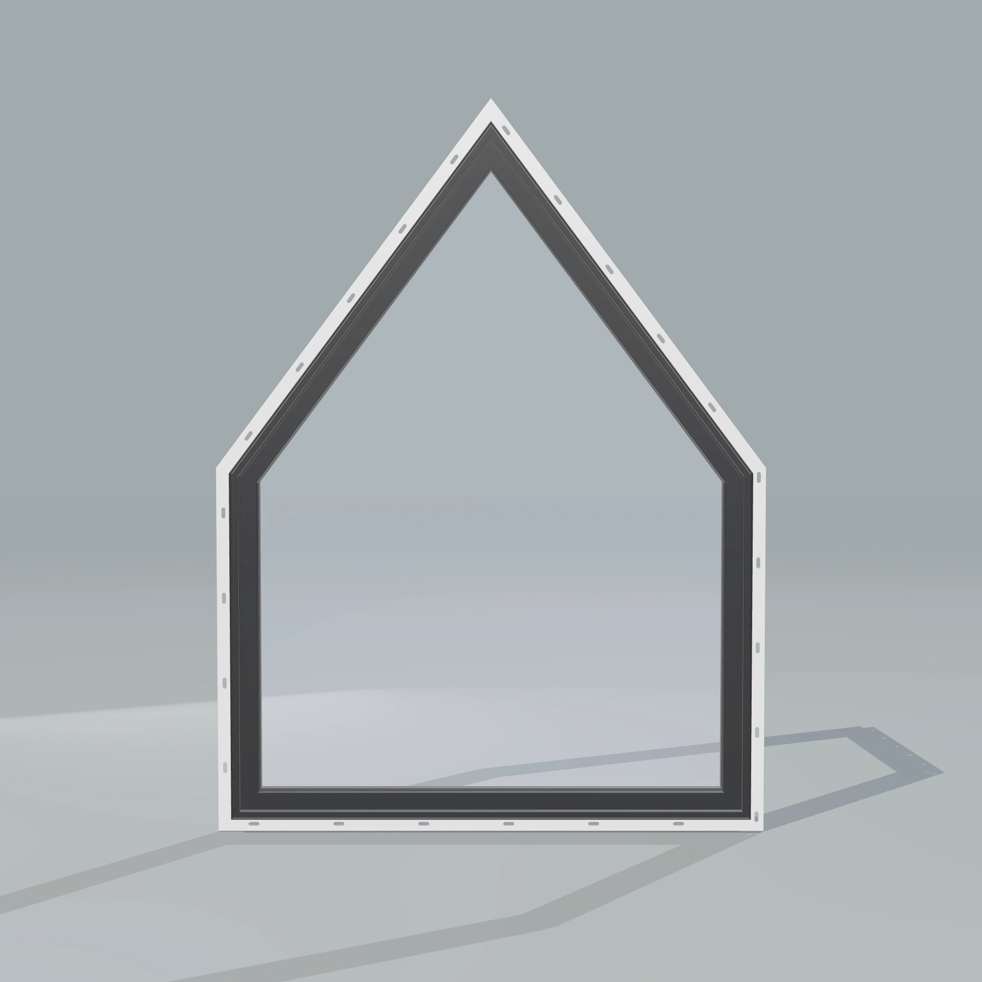 Straight exterior view of the 36 × 48 inch pentagon, black exterior / black interior, with nailing flange