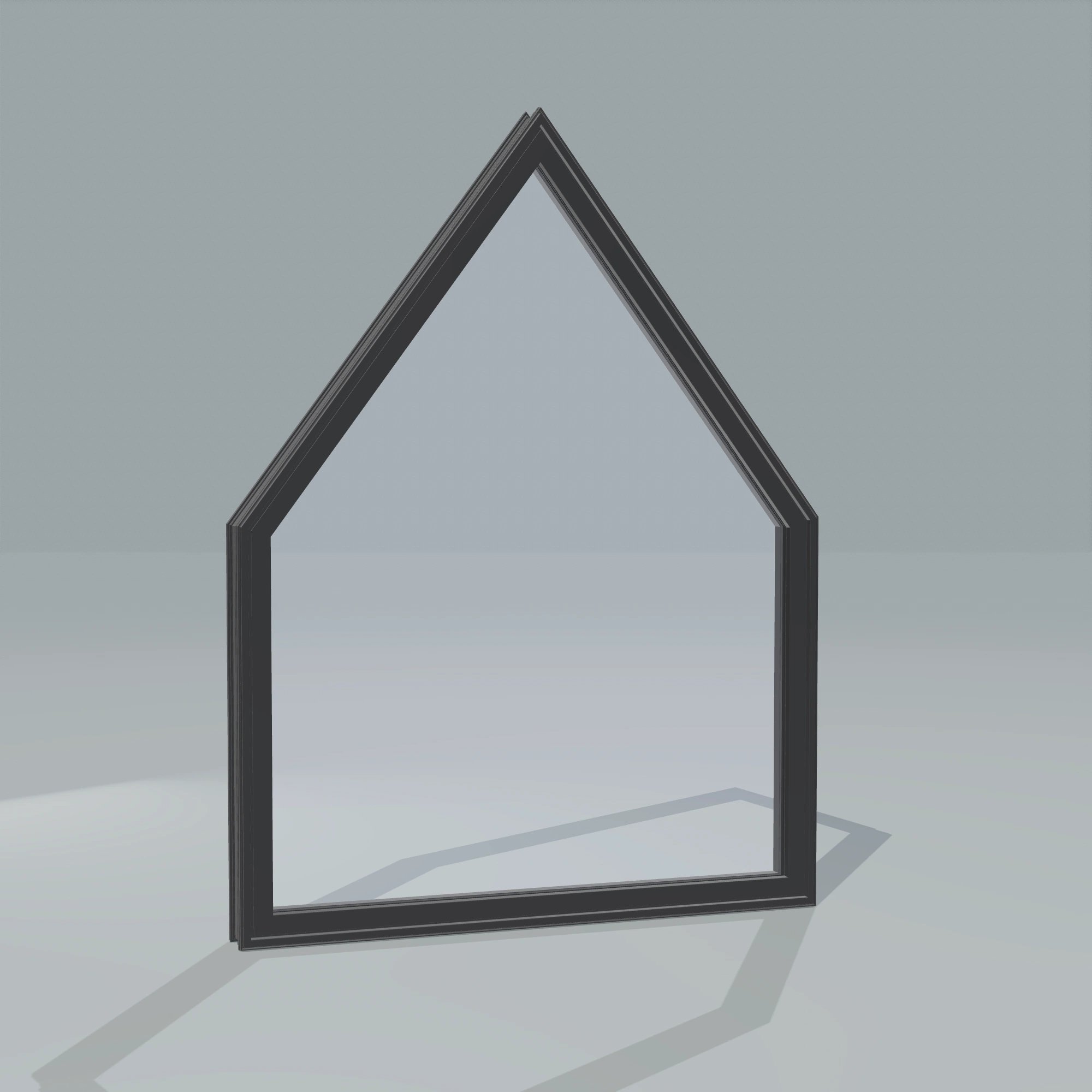 Angled exterior configurator view of the 36 × 48 inch pentagon, black exterior / black interior, without nailing flange