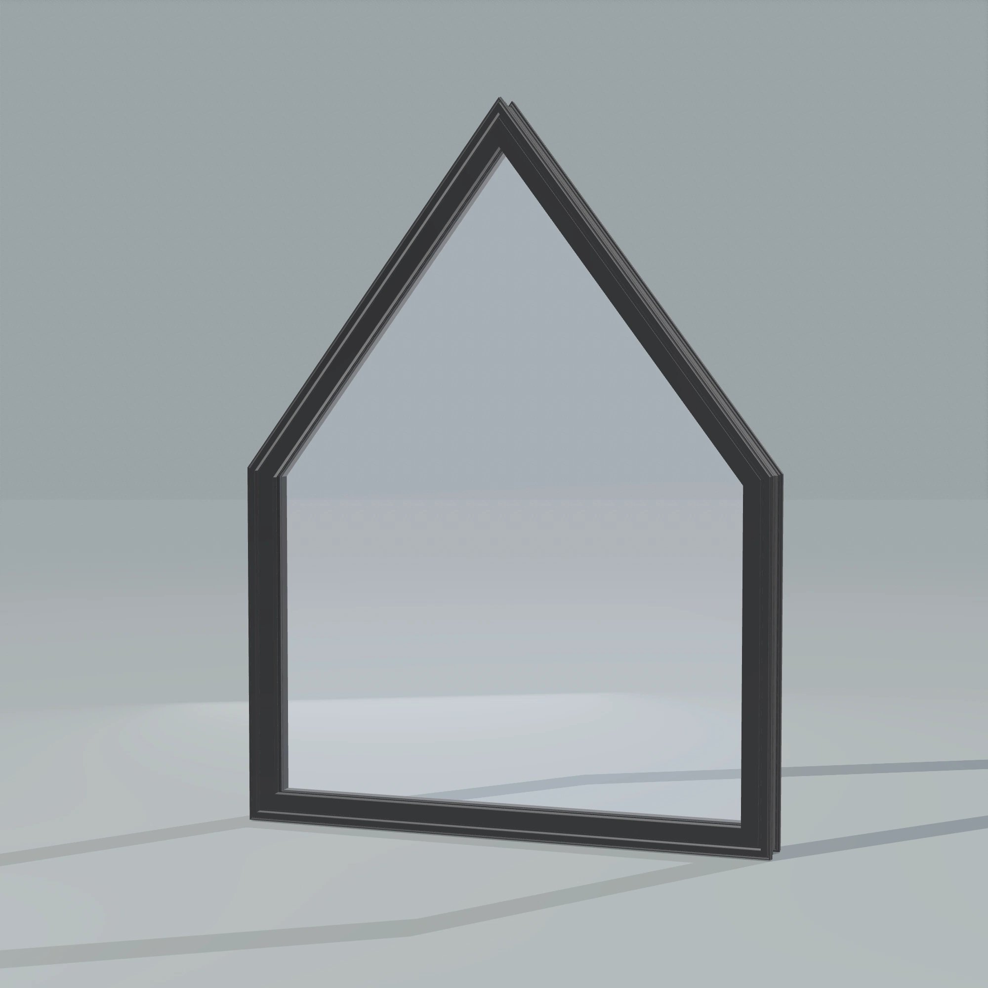 Opposite exterior angle of the 36 × 48 inch pentagon, black exterior / black interior, without nailing flange