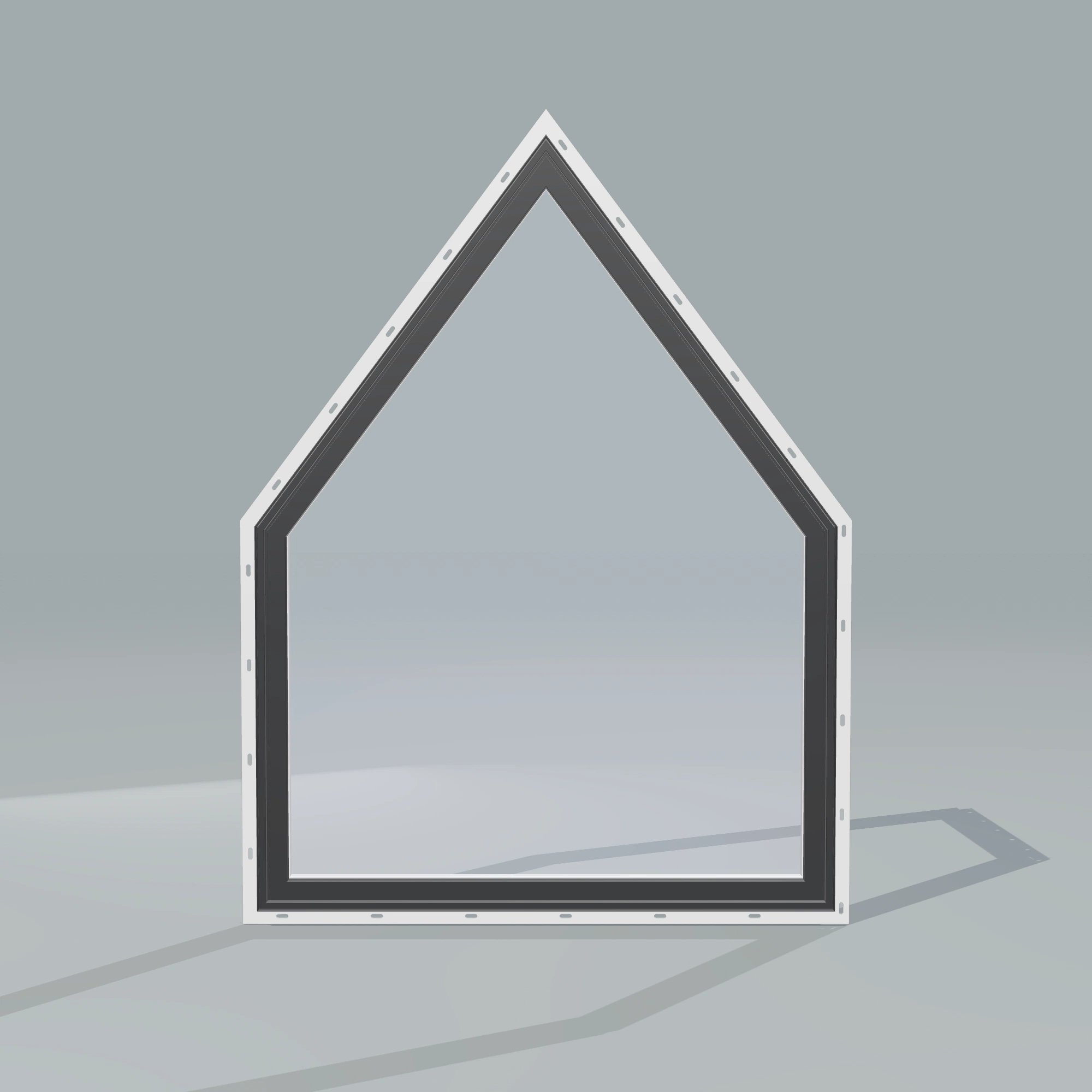 Straight exterior view of the 36 × 48 inch pentagon, black exterior / white interior, with nailing flange