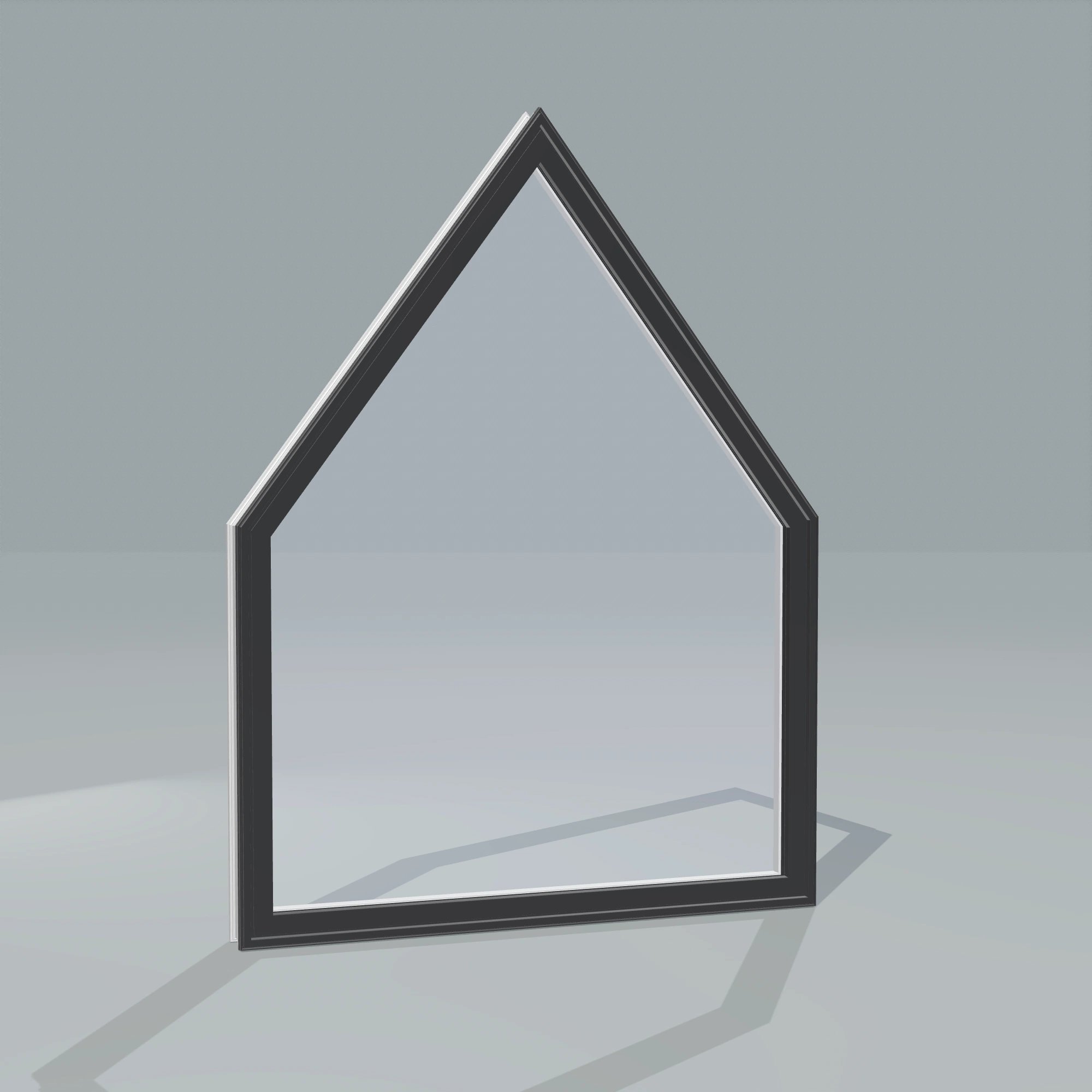 Angled exterior configurator view of the 36 × 48 inch pentagon, black exterior / white interior, without nailing flange
