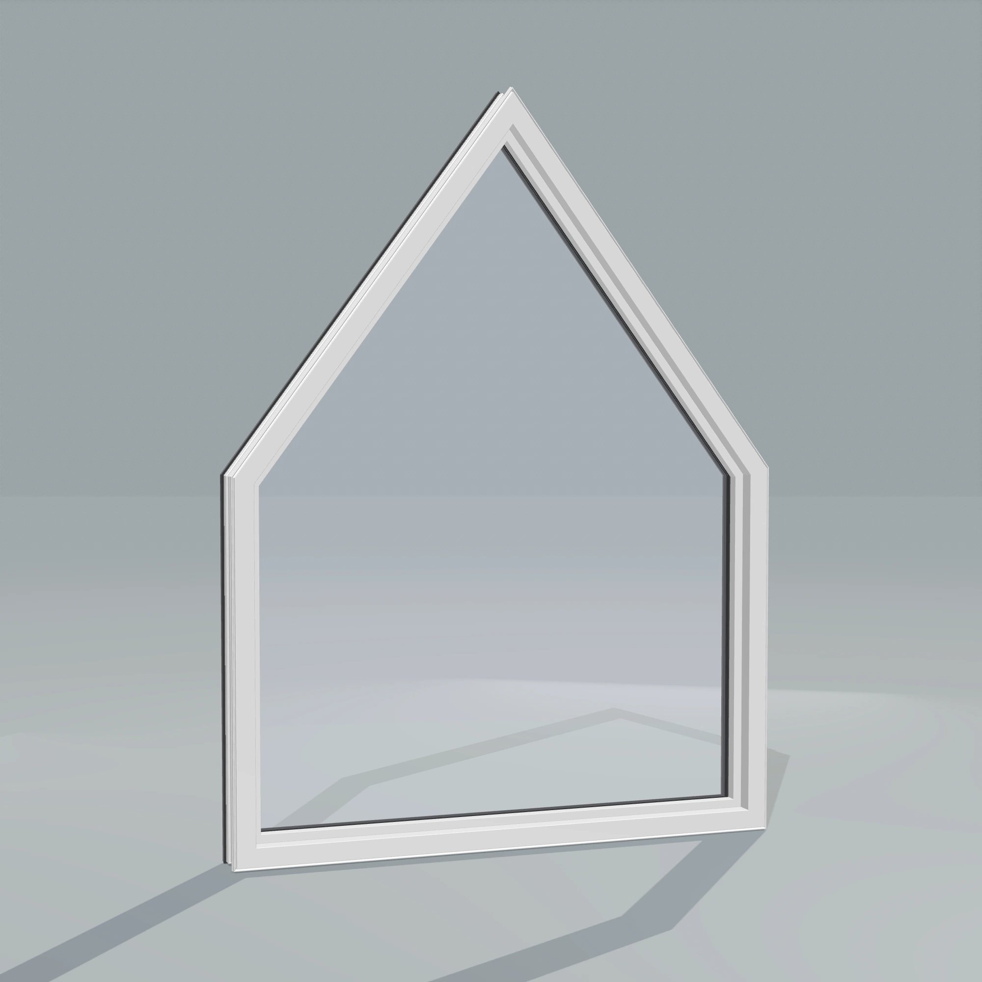 Angled interior view of the 36 × 48 inch pentagon, black exterior / white interior, without nailing flange