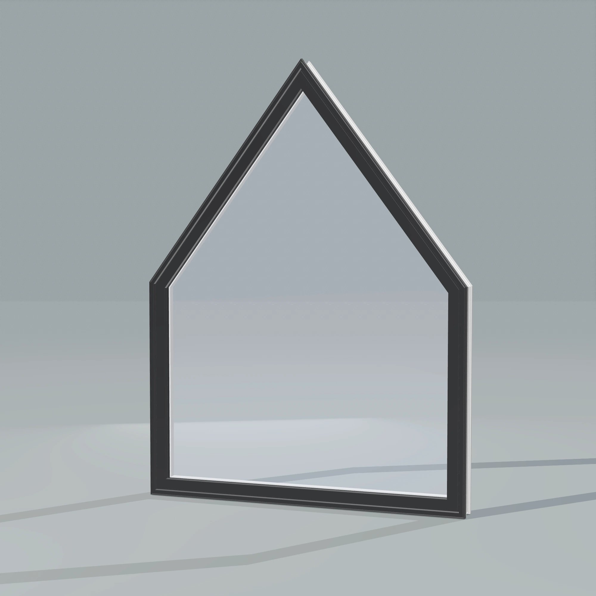 Opposite exterior angle of the 36 × 48 inch pentagon, black exterior / white interior, without nailing flange