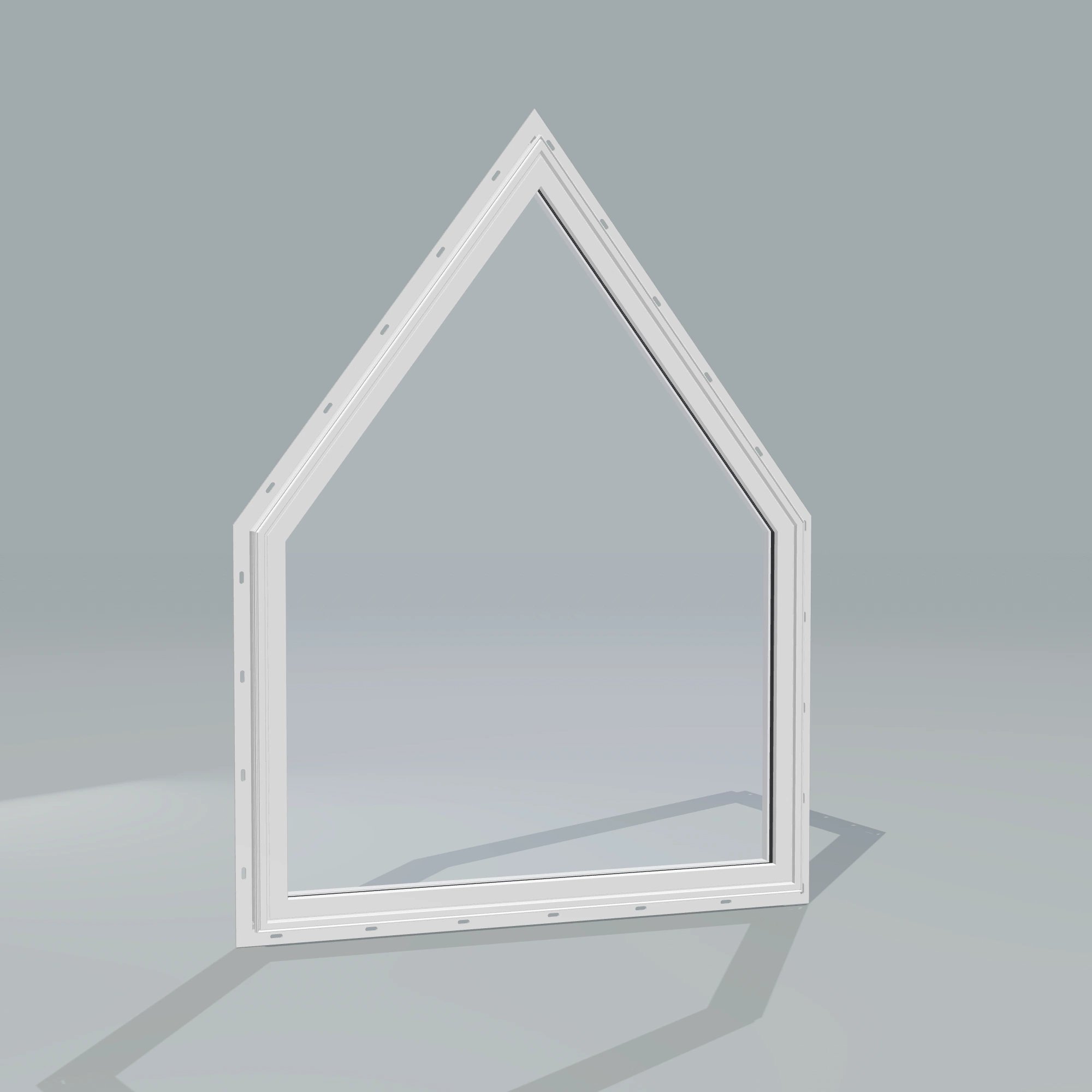 Angled exterior configurator view of the 36 × 48 inch pentagon, white exterior / white interior, with nailing flange