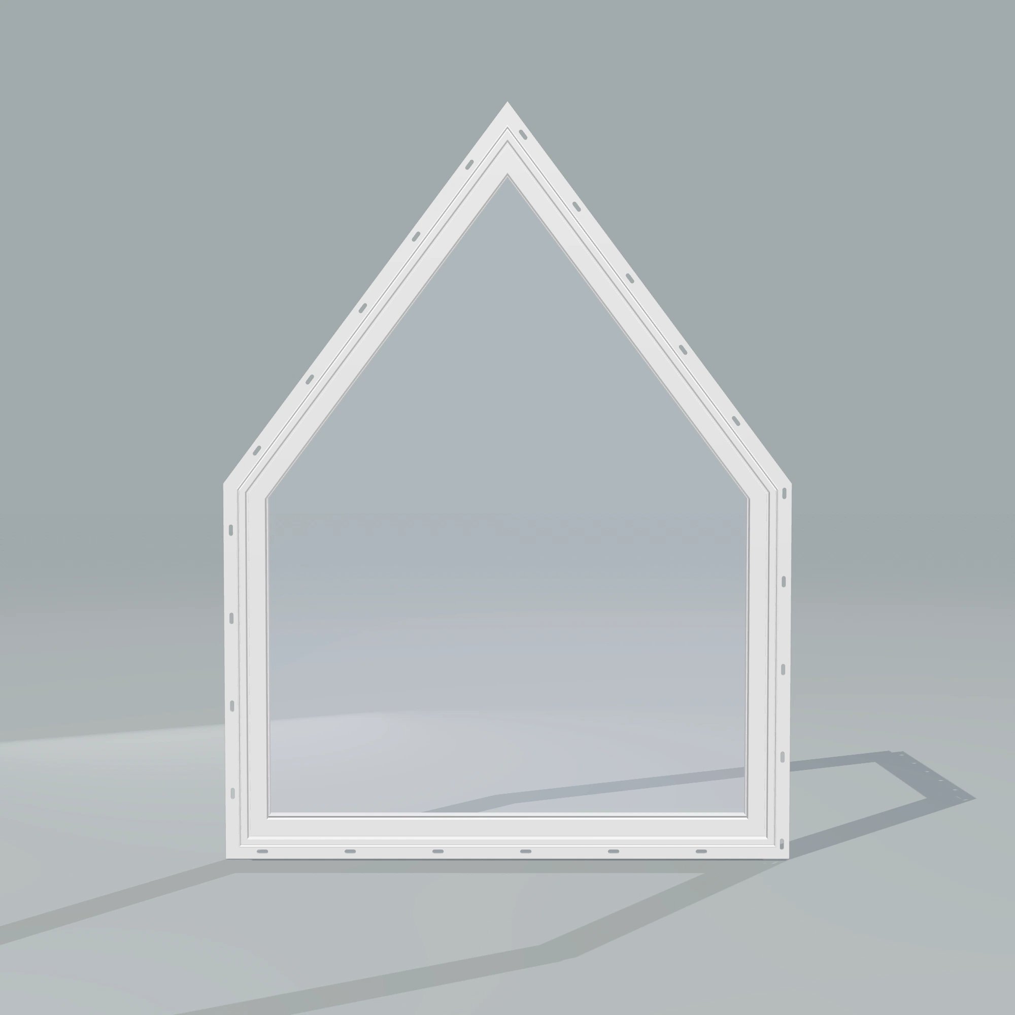 Straight exterior view of the 36 × 48 inch pentagon, white exterior / white interior, with nailing flange