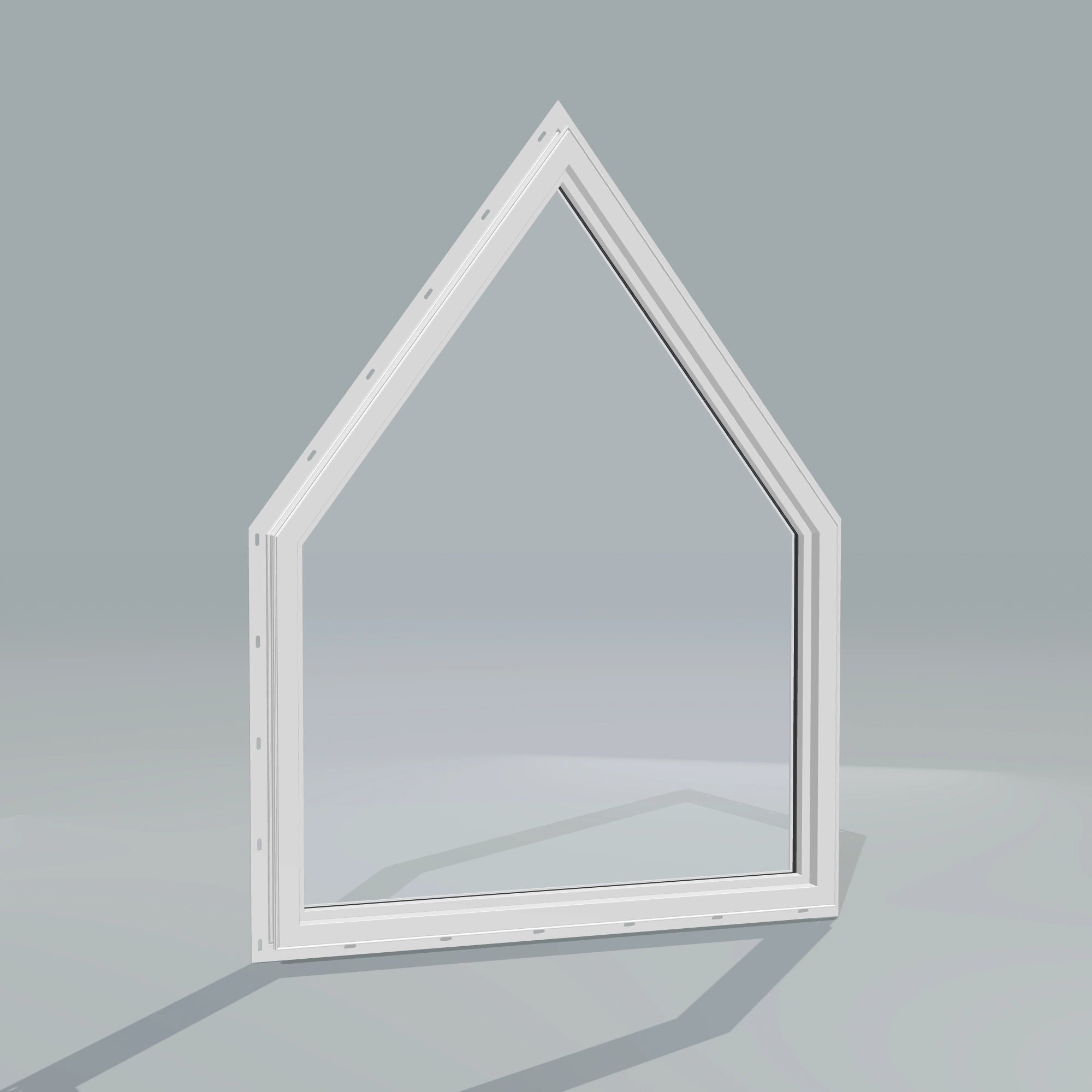 Angled interior view of the 36 × 48 inch pentagon, white exterior / white interior, with nailing flange
