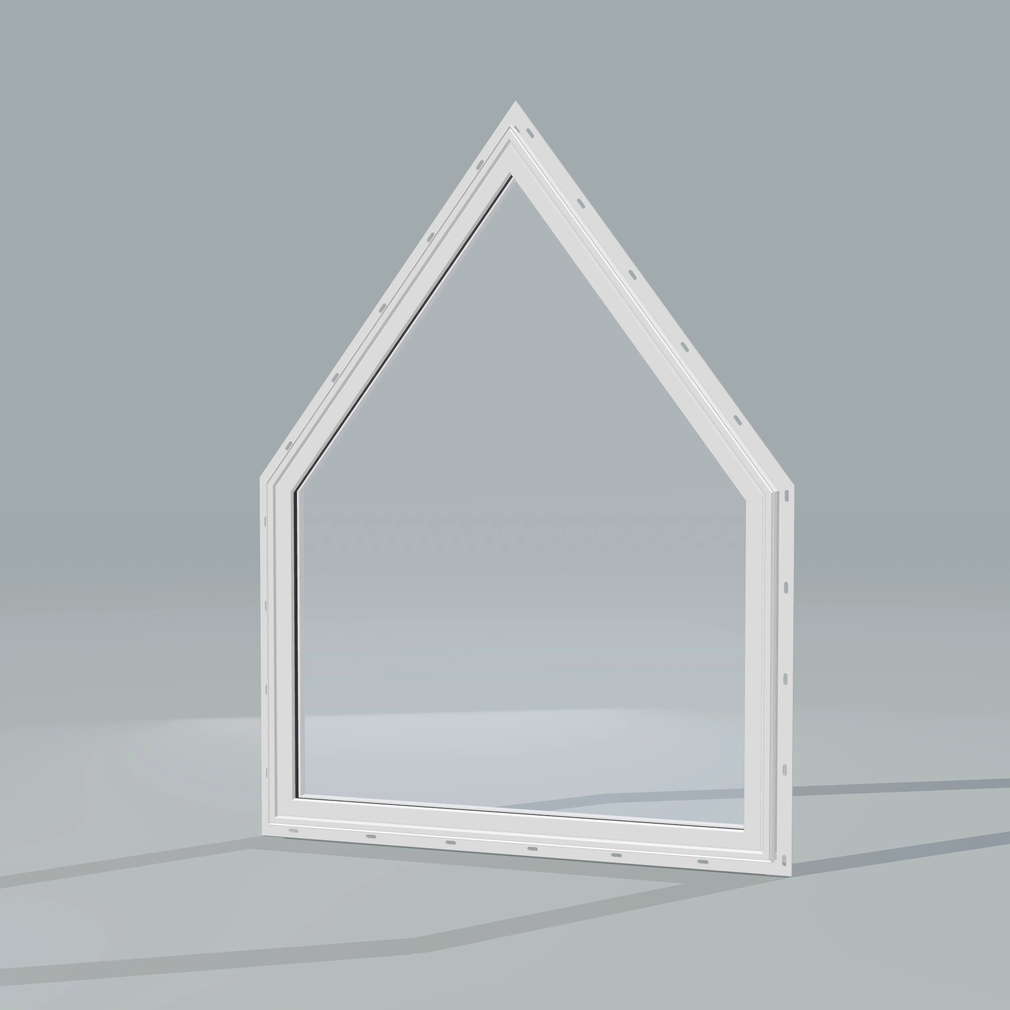 Opposite exterior angle of the 36 × 48 inch pentagon, white exterior / white interior, with nailing flange