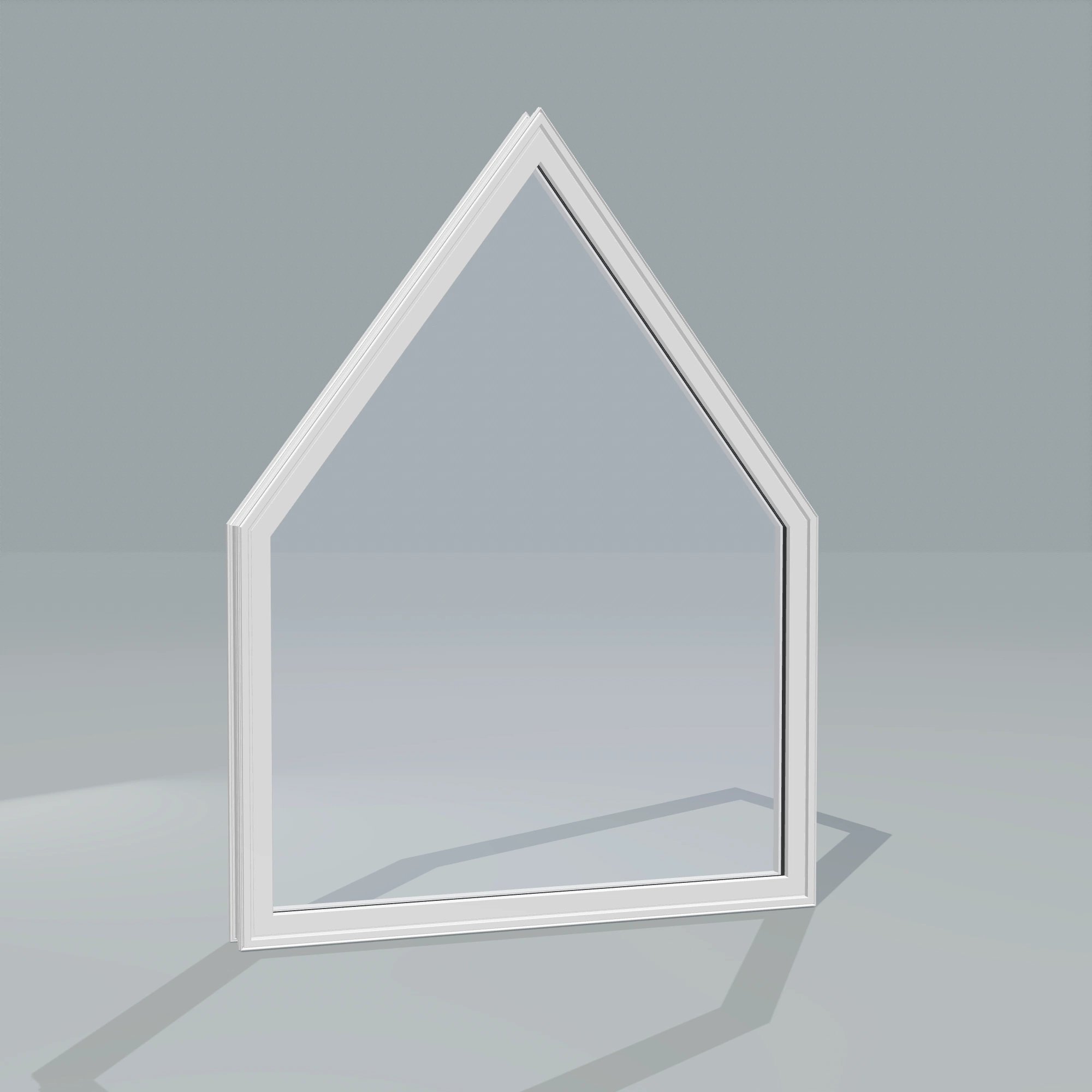 Angled exterior configurator view of the 36 × 48 inch pentagon, white exterior / white interior, without nailing flange