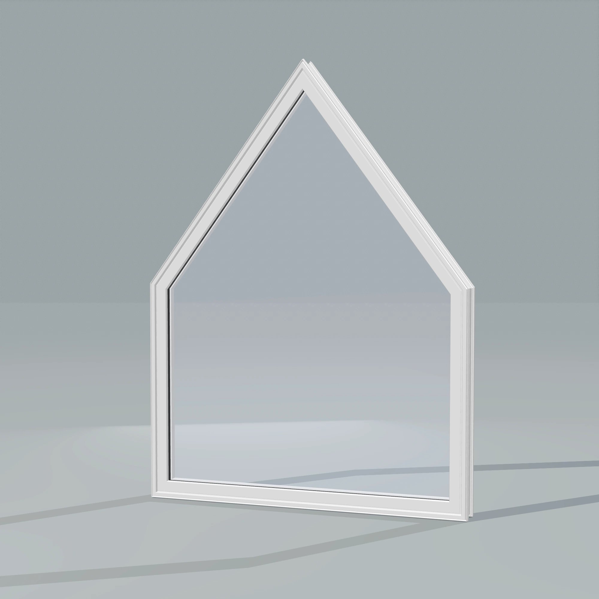 Opposite exterior angle of the 36 × 48 inch pentagon, white exterior / white interior, without nailing flange