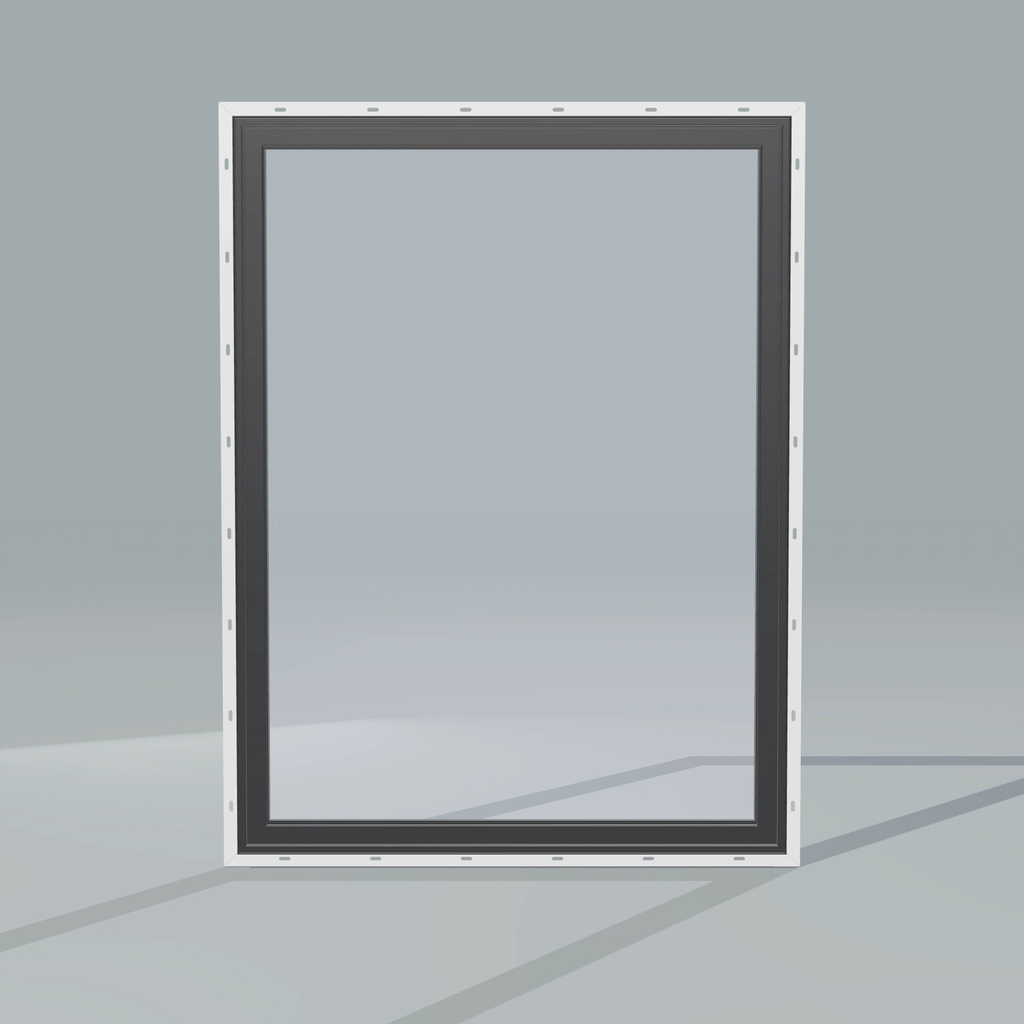 Straight exterior view of the 36 × 48 inch picture window, black exterior / black interior, with nailing flange