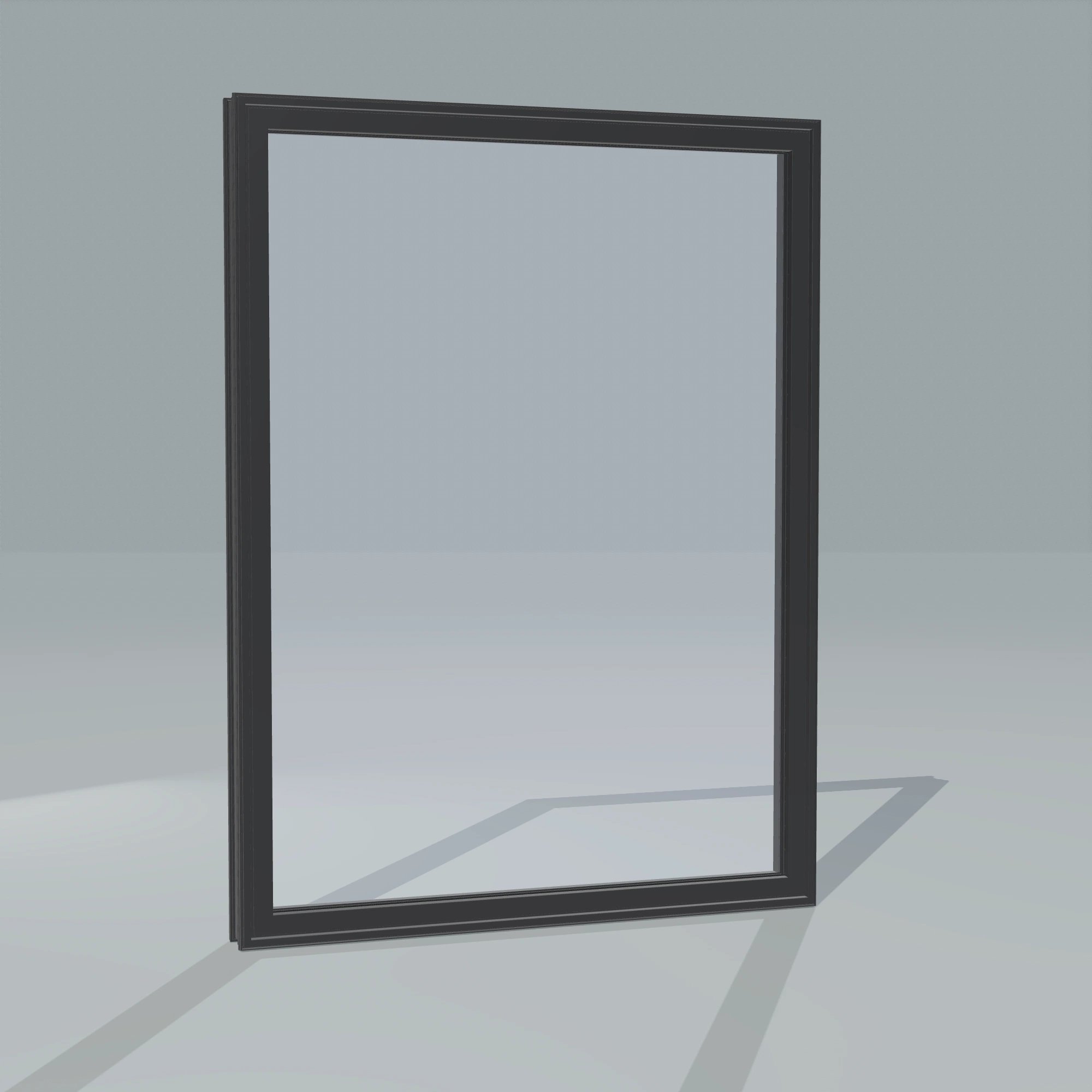 Angled exterior configurator view of the 36 × 48 inch picture window, black exterior / black interior, without nailing flange