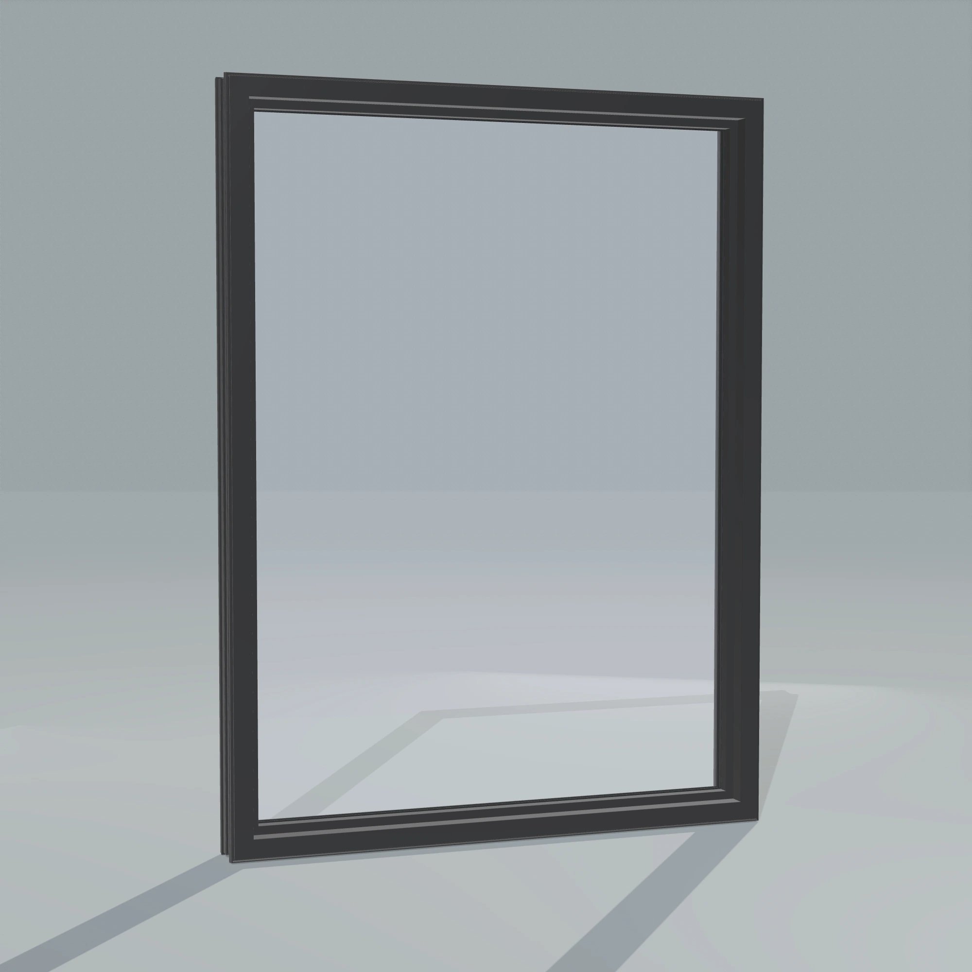 Angled interior view of the 36 × 48 inch picture window, black exterior / black interior, without nailing flange