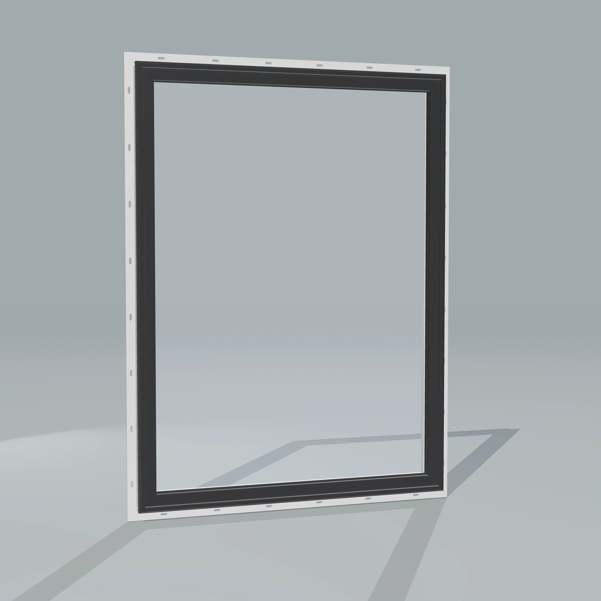 Angled exterior configurator view of the 36 × 48 inch picture window, black exterior / white interior, with nailing flange