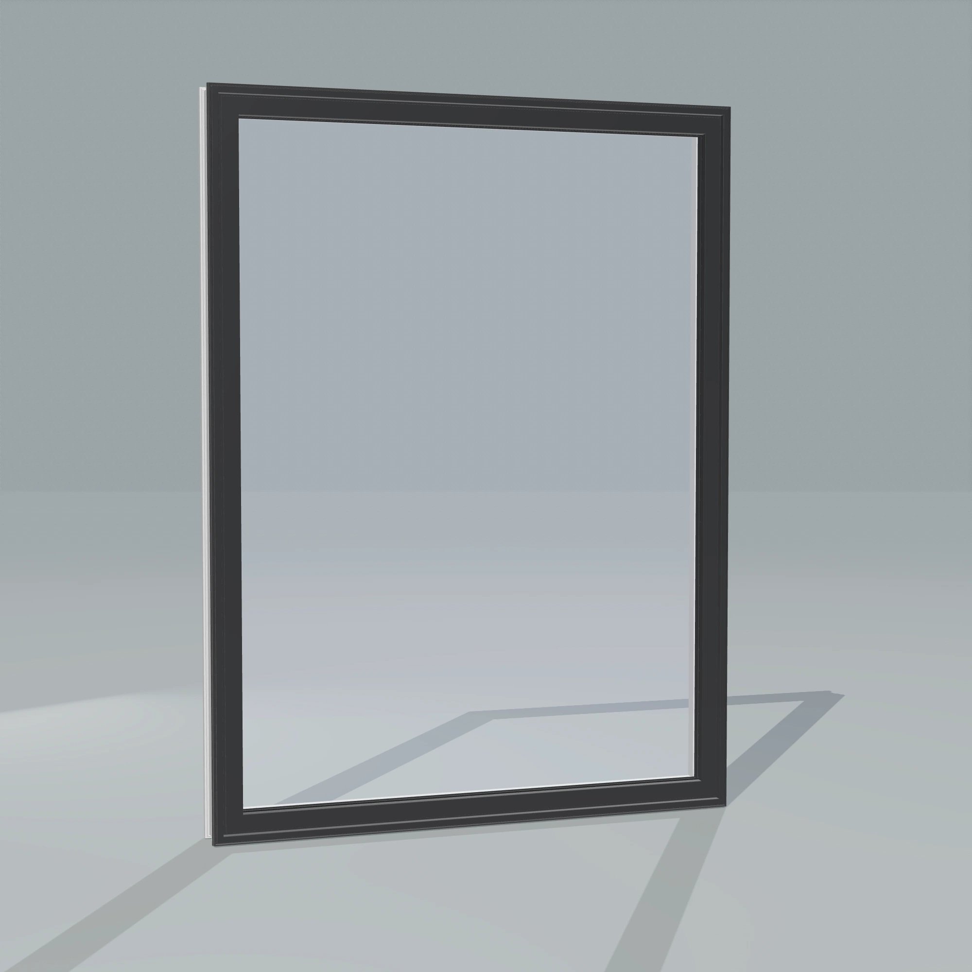 Angled exterior configurator view of the 36 × 48 inch picture window, black exterior / white interior, without nailing flange