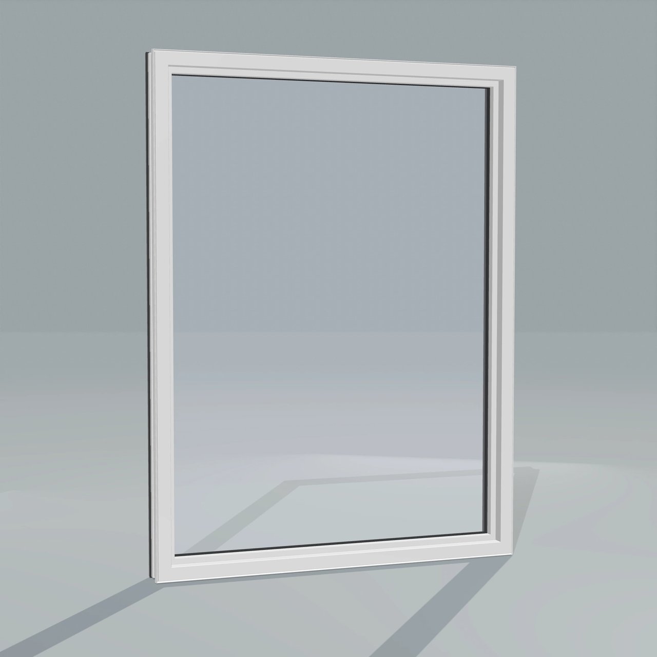 Room-side Panes configurator rendering of the same 36 × 48 inch picture window with white interior and no nailing flange