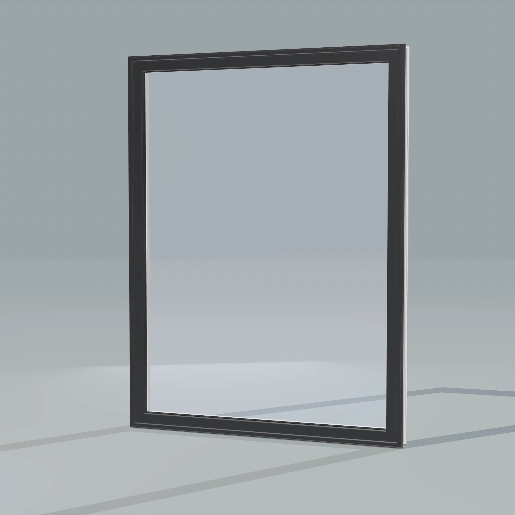 Opposite exterior angle of the 36 × 48 inch picture window, black exterior / white interior, without nailing flange