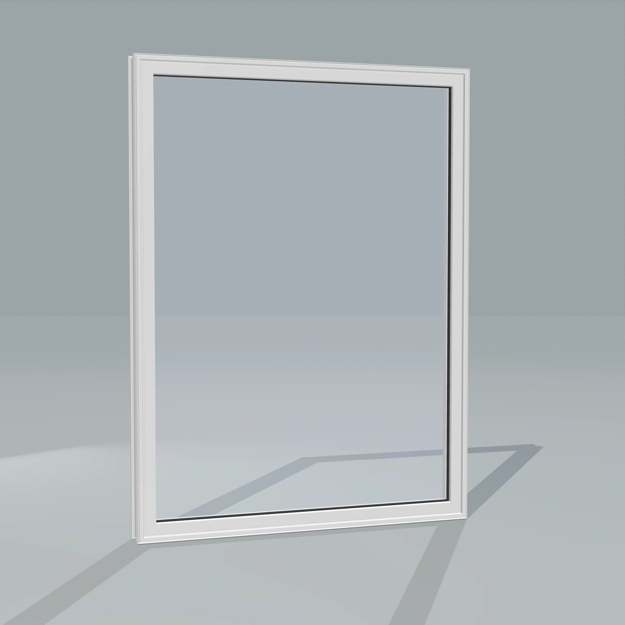 Angled exterior configurator view of the 36 × 48 inch picture window, white exterior / white interior, without nailing flange