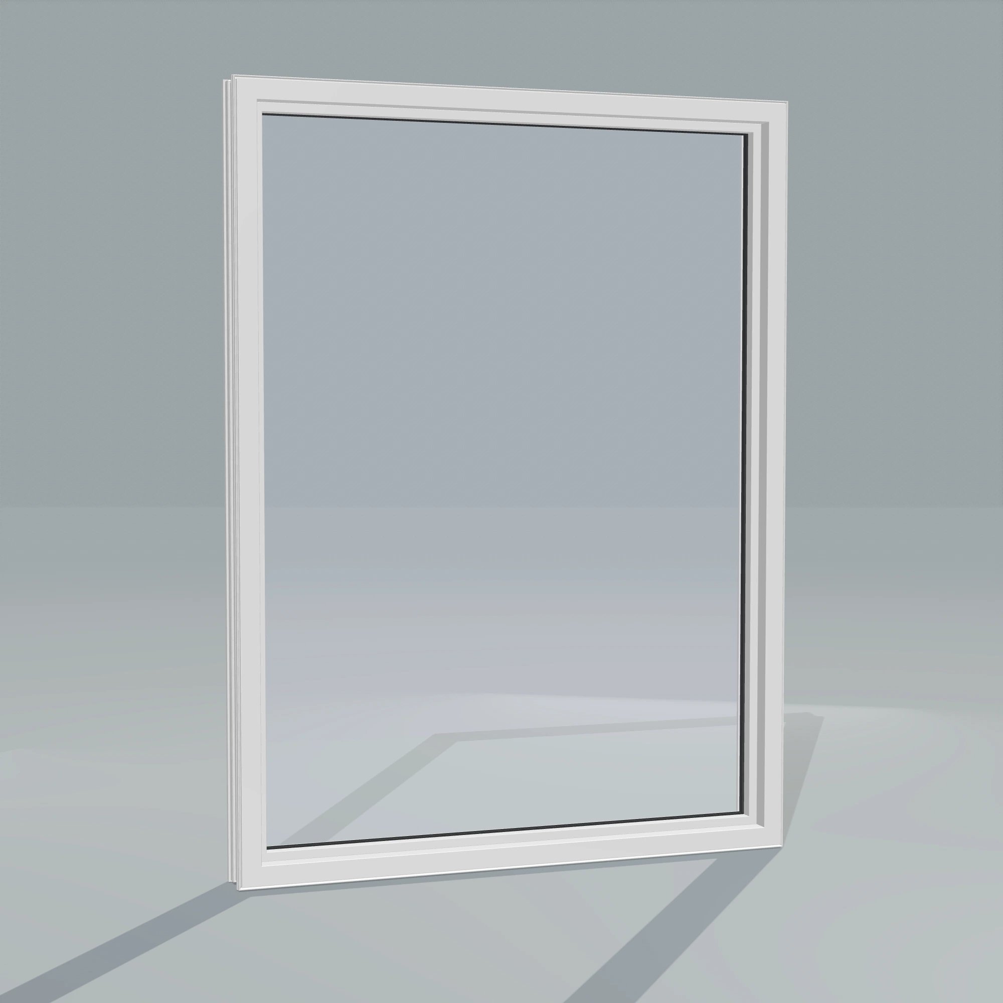 Angled interior view of the 36 × 48 inch picture window, white exterior / white interior, without nailing flange